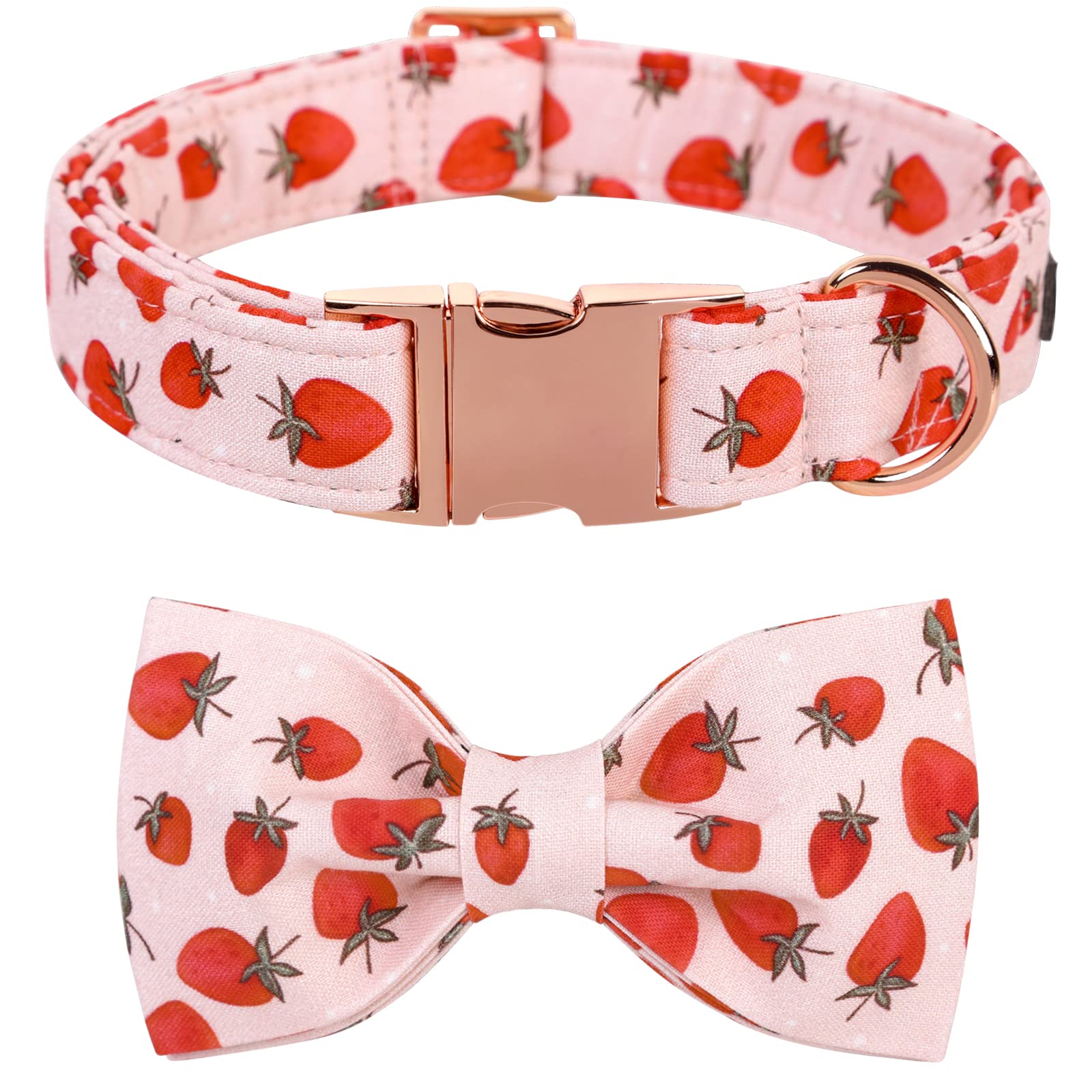 Lionet Paws Dog Collar With Bowtie - Summer Cute Cotton Adjustable Bowtie Dog Collar With Metal Buckle For Small Dog Girl Boy Gift, S, Neck 10-16In
