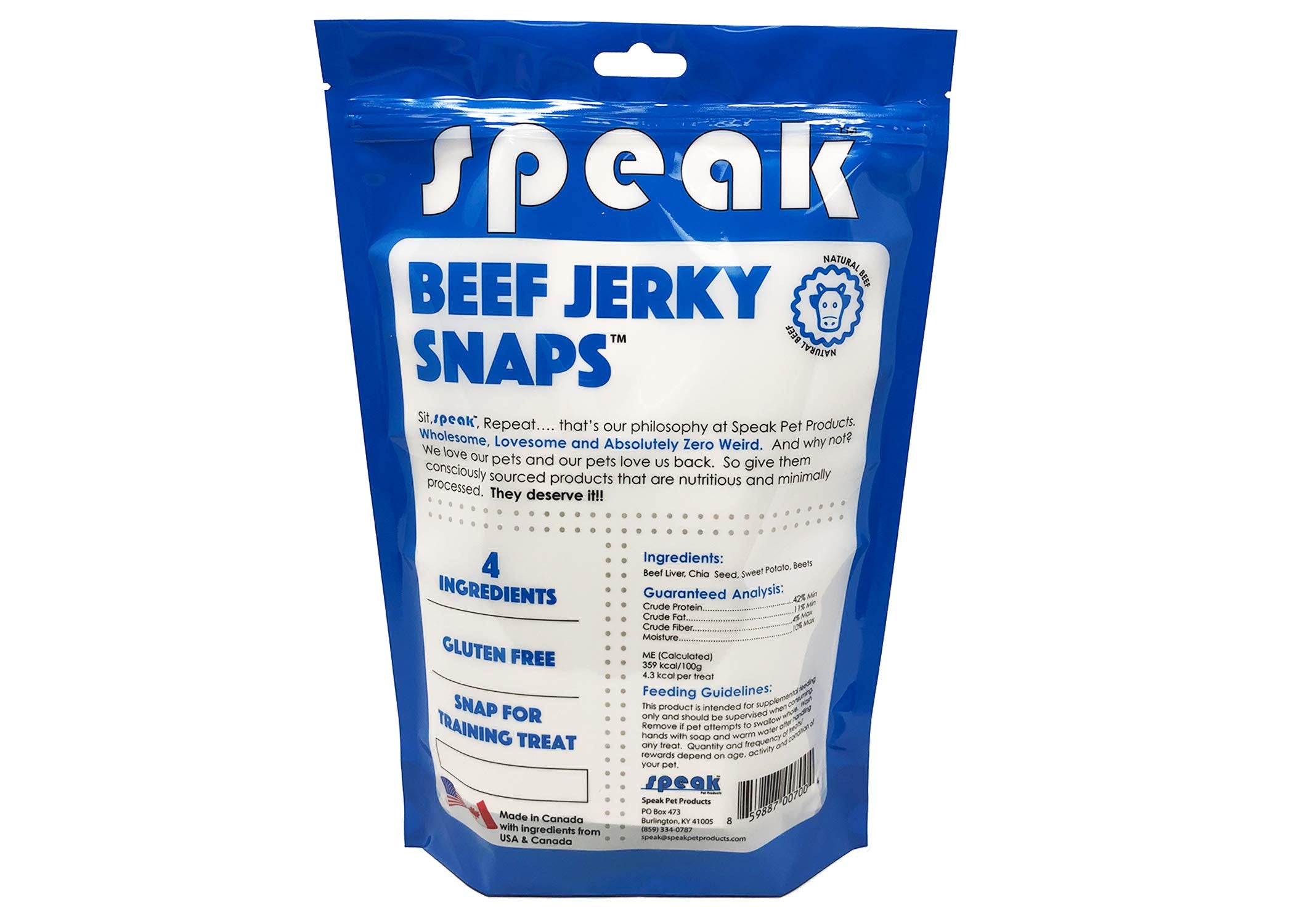 Speak Pet Products Beef Jerky Snaps, Natural Gluten Free Low Calorie Training Treat Snack with Sweet Potato, Perfect for Dogs, 1