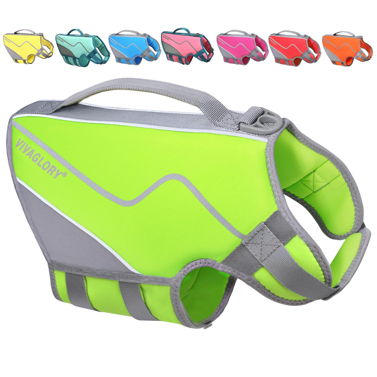 Vivaglory Neoprene Dog Life Jacket Dog Lifejacket For Boating Hunting & Swimming, Lightweight With Leash Ring, M, Green