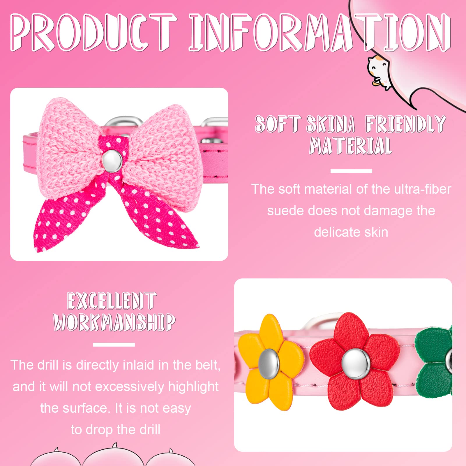 4 Pcs Pink Dog Collar Spiked Studded Dog Collars Pearls Dog Necklace Dog Collar With Rhinestone Bow Knot Crystal Diamond Colorful Flower Bling Girl Dog Cat Collars For Dogs(Novel Style,Medium)