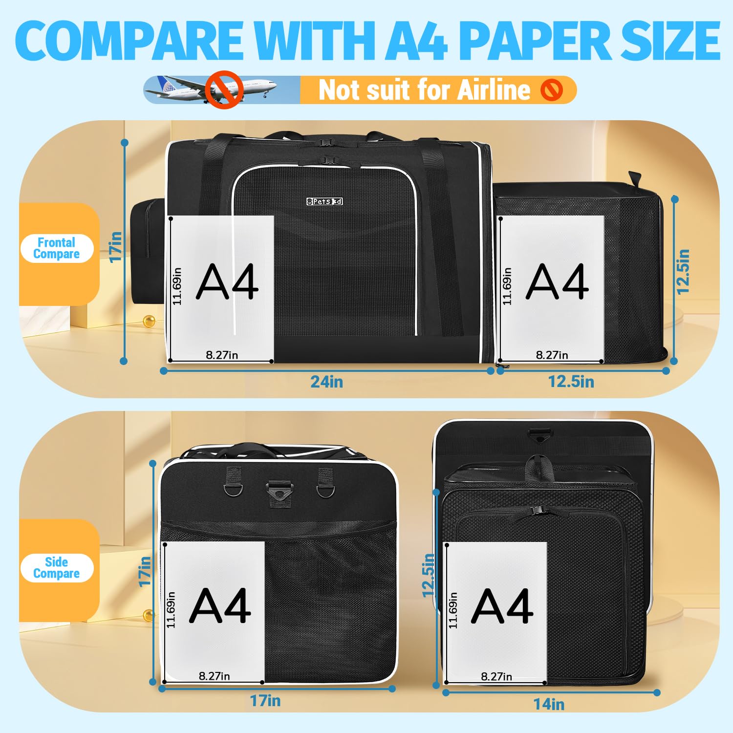 Petskd Side Expandable Extra Large Cat Carrier With Litter Box Area, 24''X17''X17'' Soft-Sided Pet Carrier For 2 Cats Under 55 L