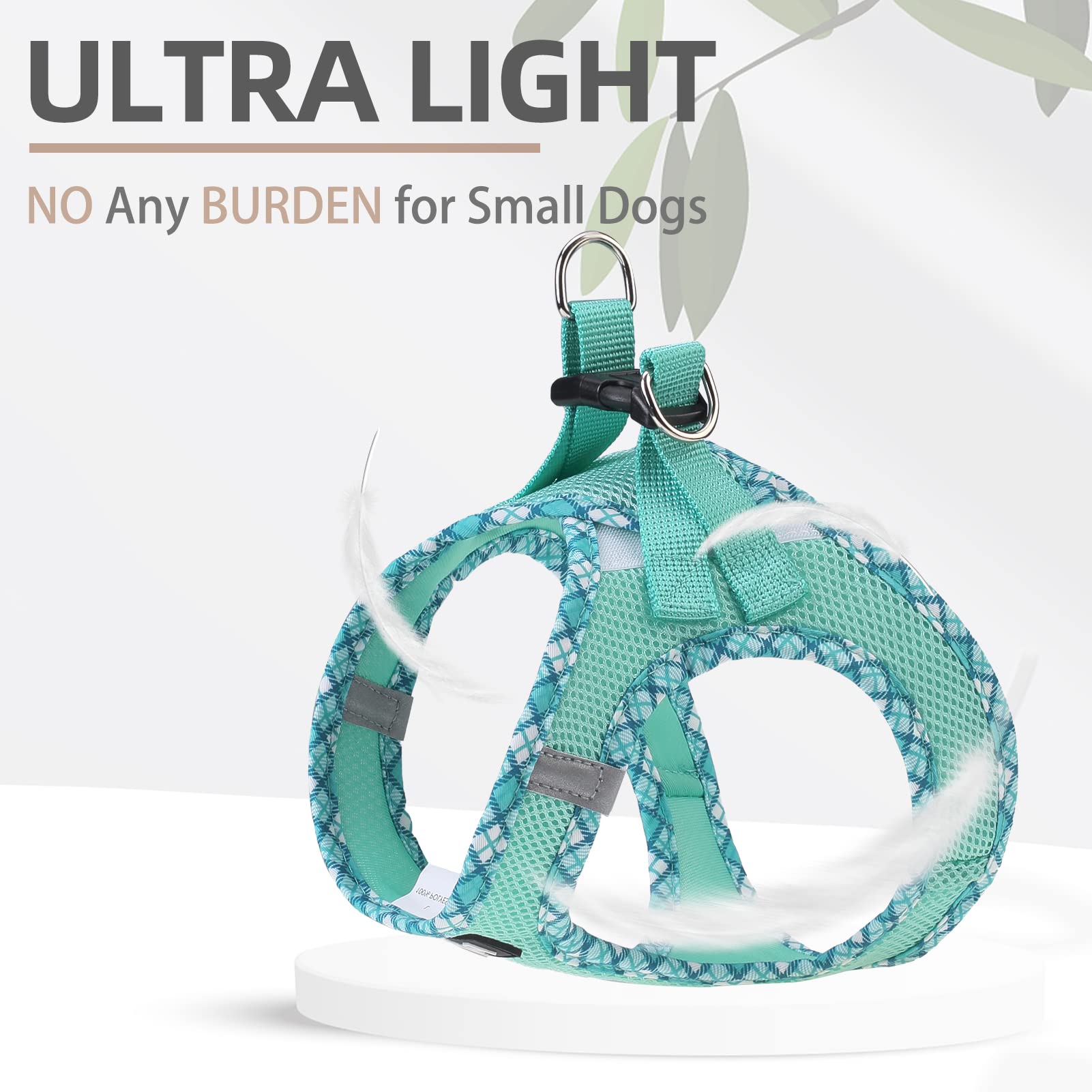 Pupteck Dog Harness And Leash Set For Small Medium Dogs No Pull Step-In Soft Mesh Puppy Cat Vest Harnesses Reflective At Night, Green L