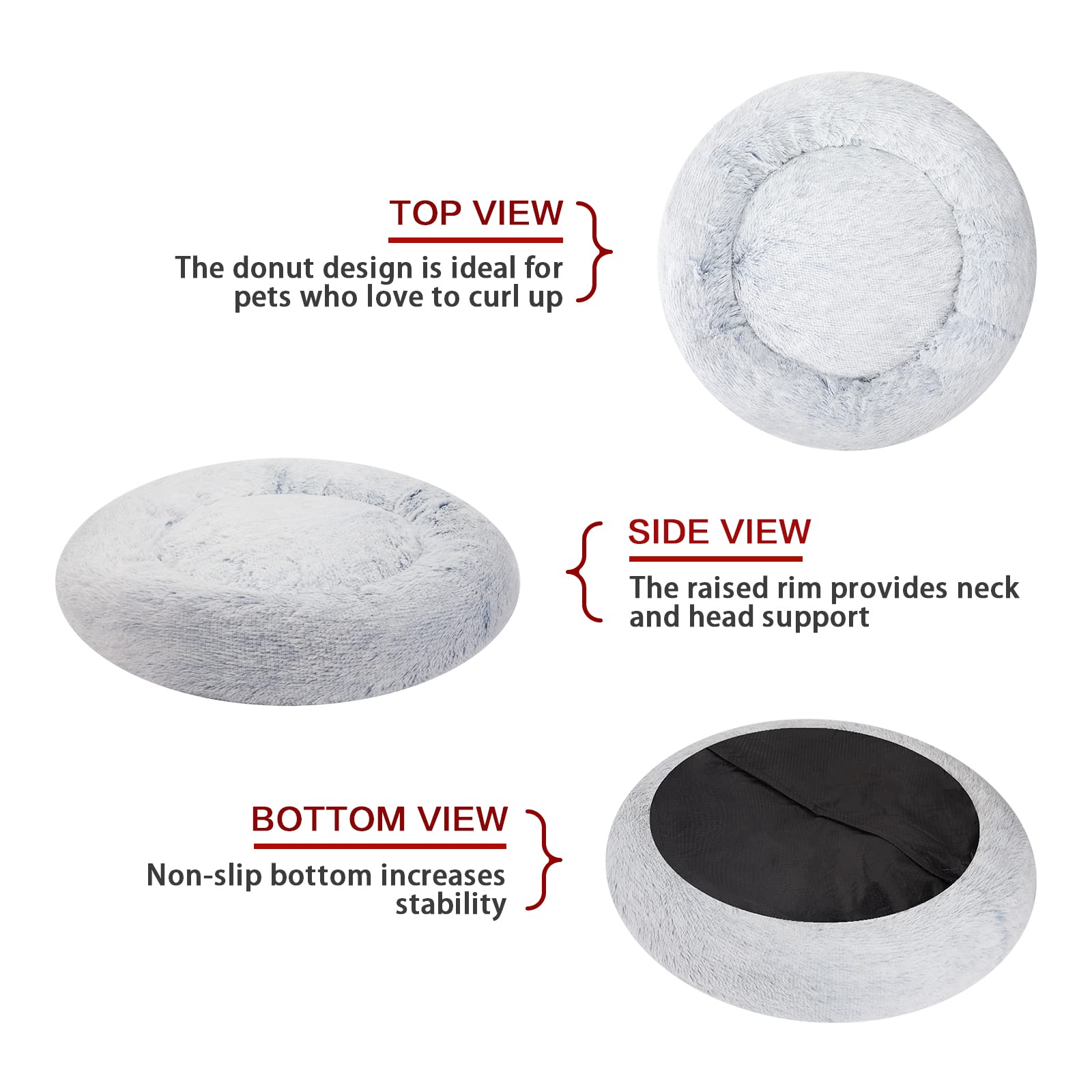 Bedfolks Calming Donut Dog Bed, 36 Inches Round Fluffy For Large Dogs, Anti-Anxiety Plush, Machine Washable (Light Blue, Large)