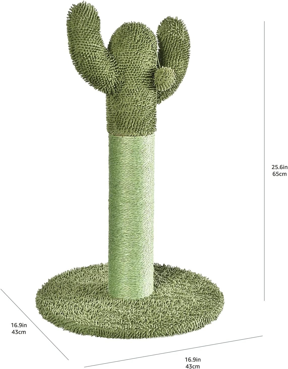 Amazon Basics Cat Scratcher - Indoor Cactus Single Cat & Kittens Scratching Post With Dangling Ball, Medium (25.6''H) - Green