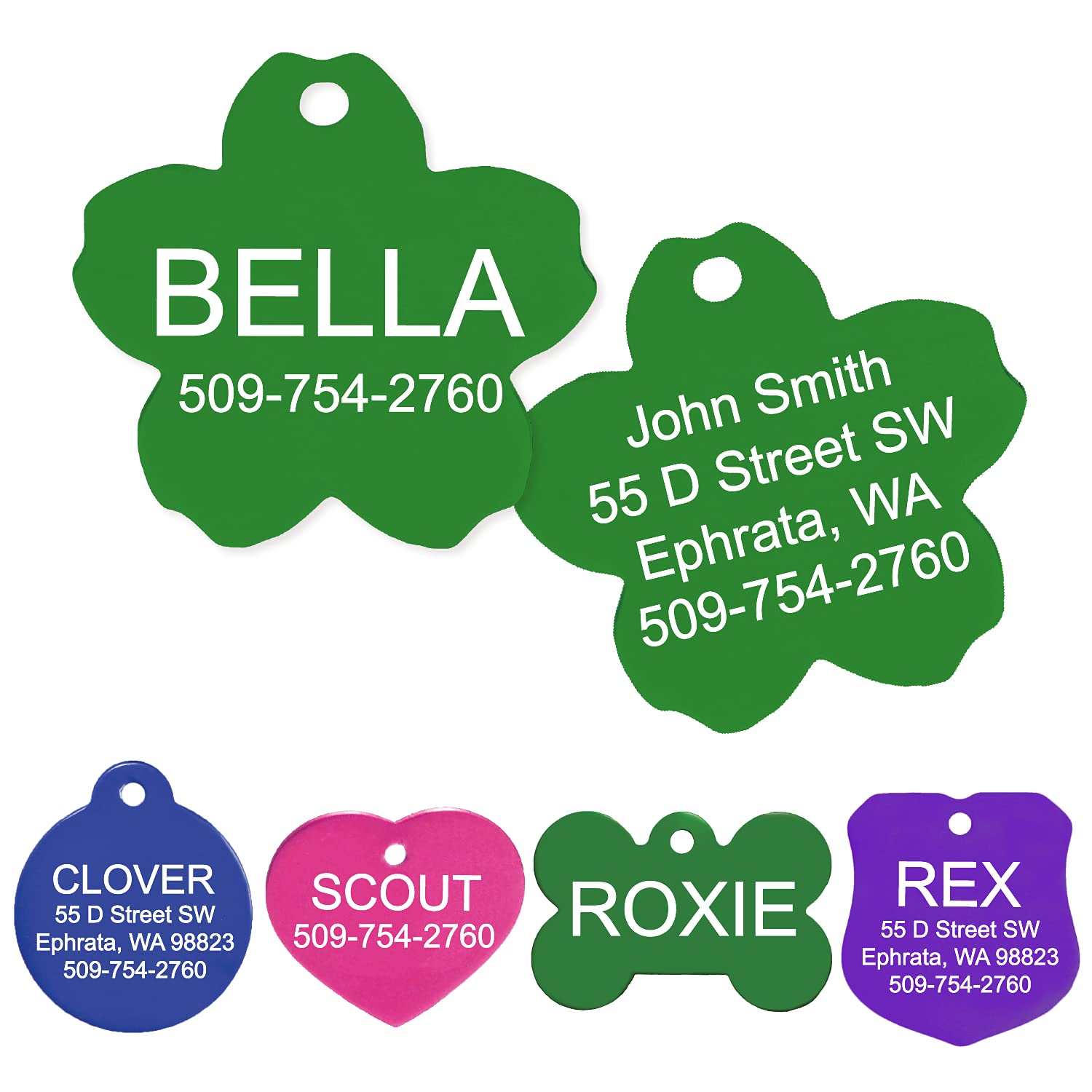 Gotags Dog Tags, Personalized Engraved Dog And Cat Id Tags For Pets, Custom Engraved On Both Sides, Various Shapes Including Bon