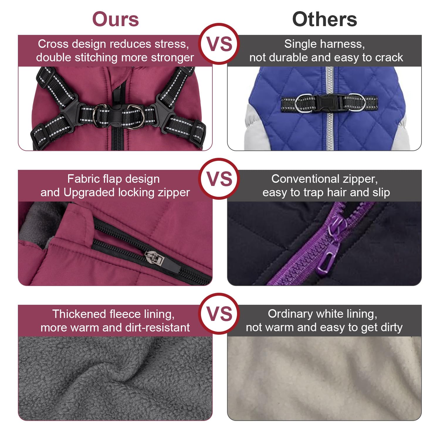 Aimydog Warm Dog Winter Coat, Fashion Sports Dog Cold Weather Jacket With Built-In Harness, Reflective & Adjustable Comfortable Pet Vest, Waterproof Windproof Dog Apparel For Small Dogs (Purple)