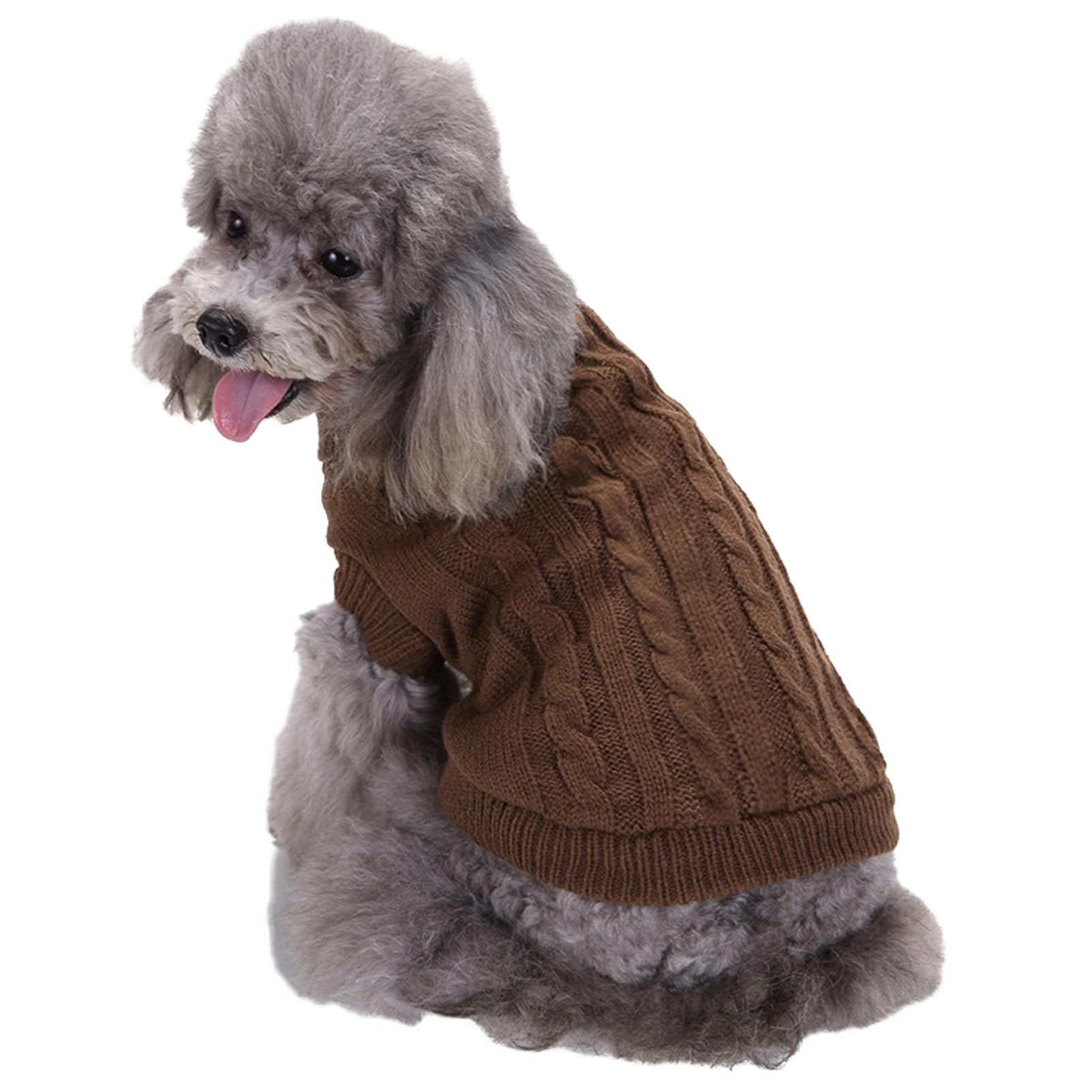 Chborchicen Small Dog Sweaters Knitted Pet Cat Sweater Warm Dog Sweatshirt Dog Winter Clothes Kitten Puppy Sweater (Medium,Brown