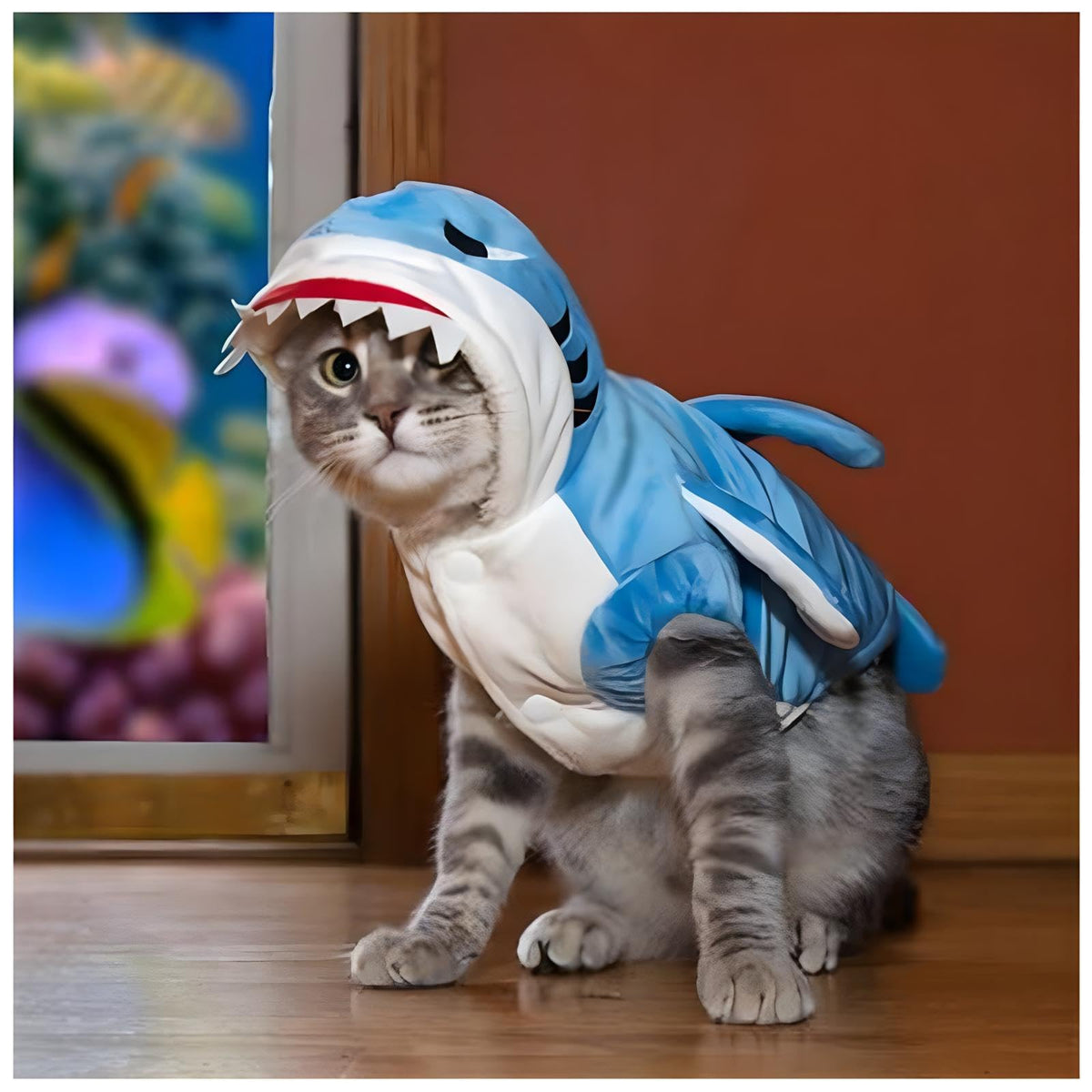 Nacoco Dog Shark Costume Cute Pet Clothes Halloween Holiday Coat Hoodie For Cats And Dogs (Blue, L)