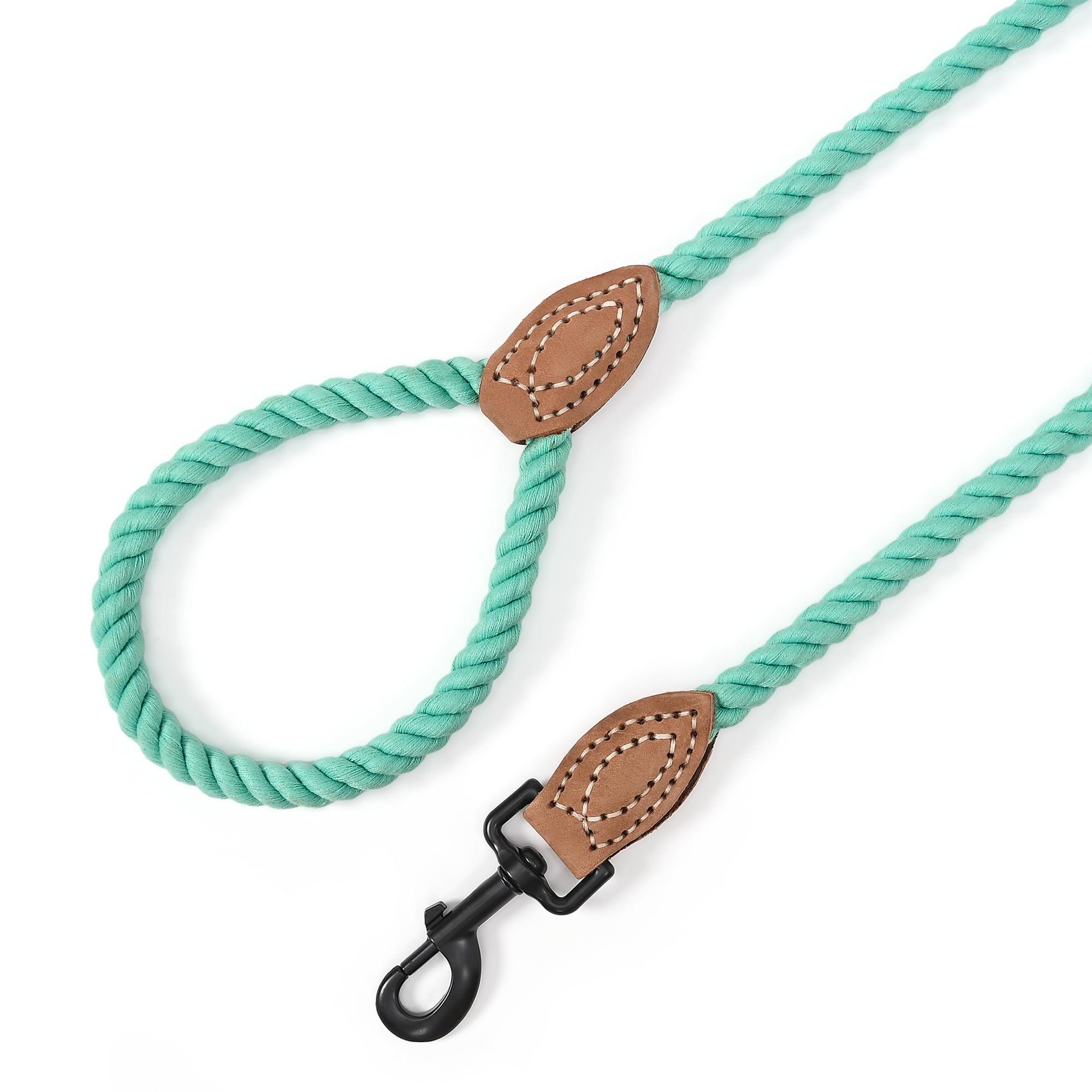 Mile High Life Dog Leash, Braided Cotton Rope Leashes With Leather Tailor Tip With Leather Tip - Heavy Duty Metal Clasp, 6Ft, 1/