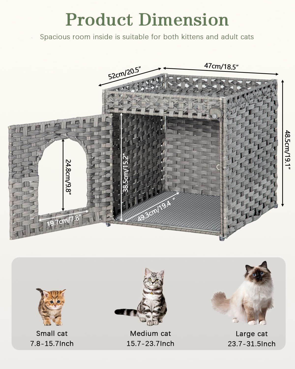 Setvson Cat Litter Enclosure With Hidden Litter Mat And Rattan Cat House, Supports Two Litter Boxes, Ideal For Living Room Or Be