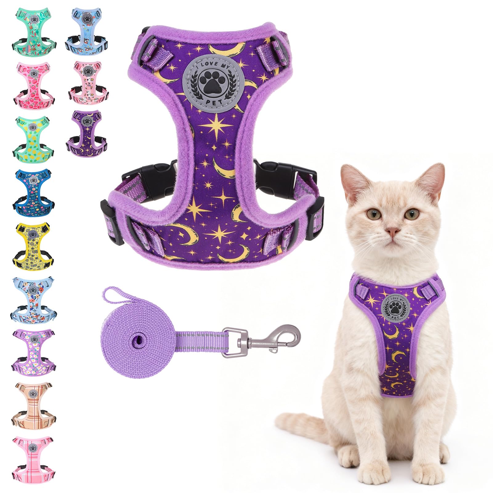BEAUTYZOO Cat Harness, Escape Proof Cat Leash and Harness Set for Walking, Soft Breathable Vest Harness with Neck Adjustable, Re