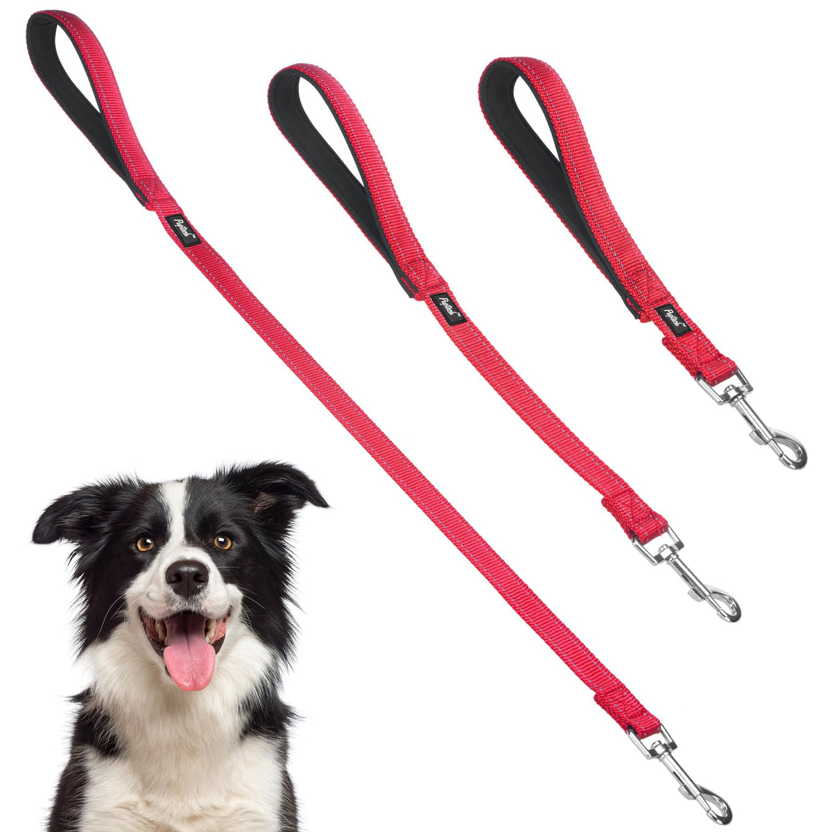 Pupteck Reflective Short Dog Leash - 3 Packs 2.5Ft/ 1.5Ft/ 1Ft Nylon Dog Leash With Strong Clip, And Soft Padded Handle, Durable Training Leash For Small Medium Large Dogs Cats Walking Outside Red