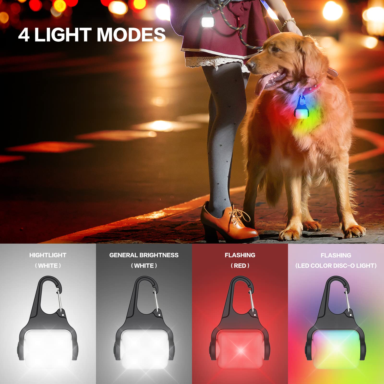 Dog Lights For Night Walking - Color Changing Dog Collar Light, 4 Modes Rechargeable Dog Light, Ip65 Waterproof Dog Walking Ligh