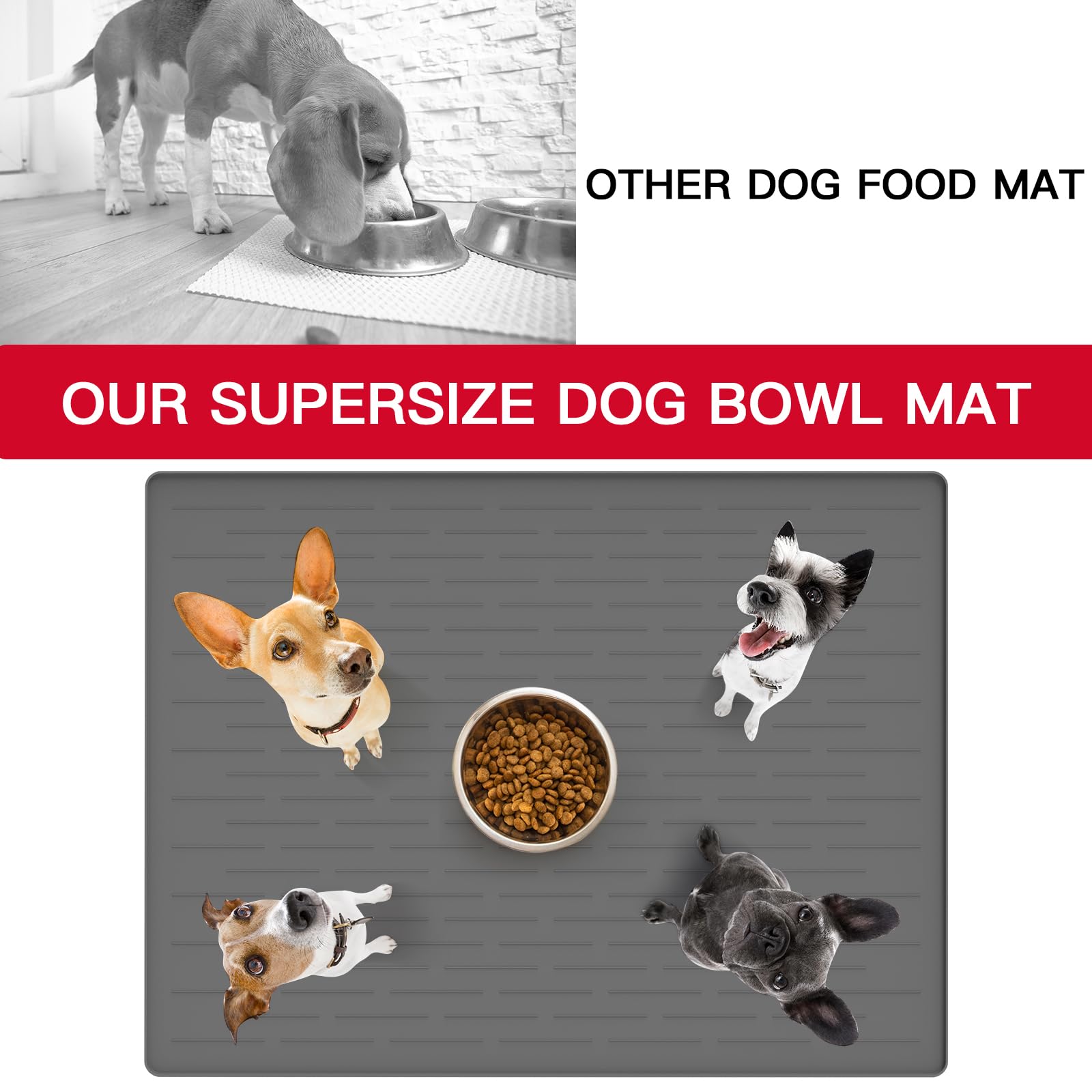Ultibe Silicone Pet Food Mats Tray, Largest Dog Feeding Mat, 39.4 by 29.5in Pet Bowl Mat, Dog Water Mats, Dog Food Mats for Floo