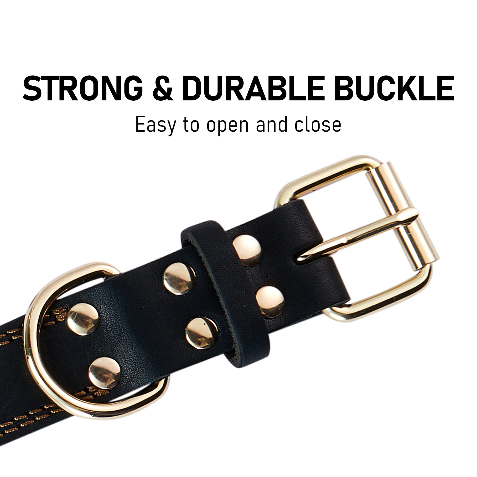 Daihaqiko Genuine Leather Dog Collar, Heavy Duty Dog Collar, Wide Dog Collar For Small Dog, Medium Dog, Large Dog And Extra Large Dog (L: 1.2' Wide For 16.2'-22' Neck, Single Stitch - Black)