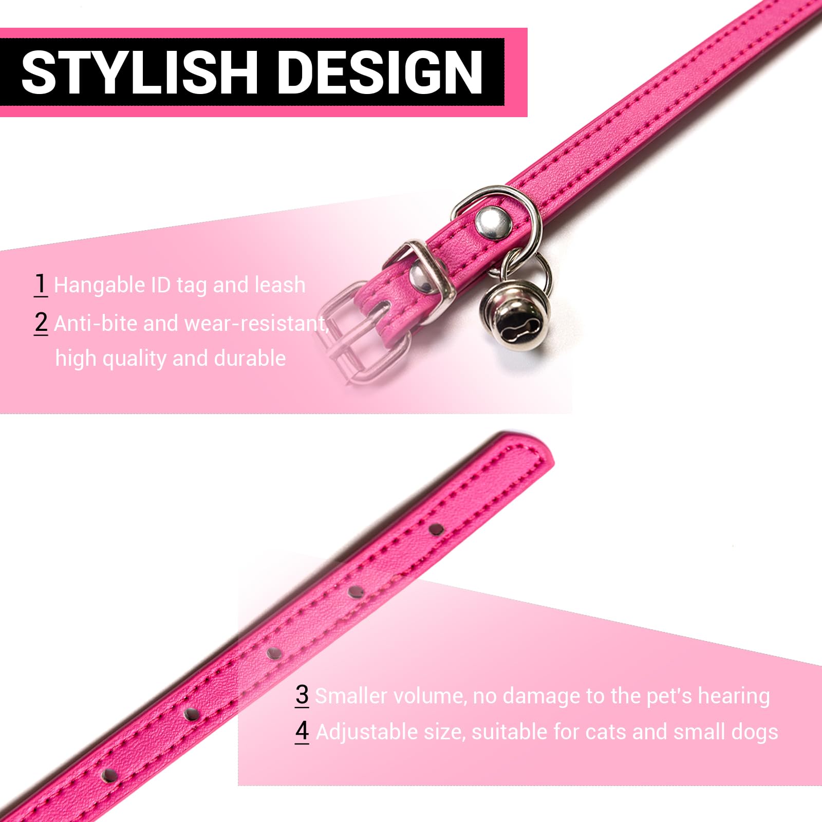 Jestrem Dog Collar For Small Cat Dogs, Pink Dog Collar, Adjustable Teacup Dog Collar For Puppy Small Dogs Cats, Pink, 3/8 Inch W