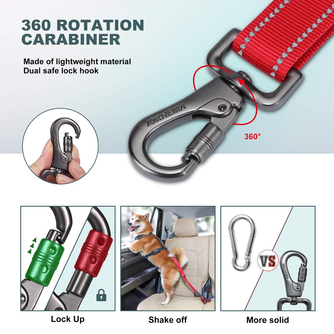 Iokheira Dog Seat Belt 3-In-1 Car Harness For Dogs Adjustable Safety Seatbelt For Car Durable Nylon Reflective Bungee Fabric Tet