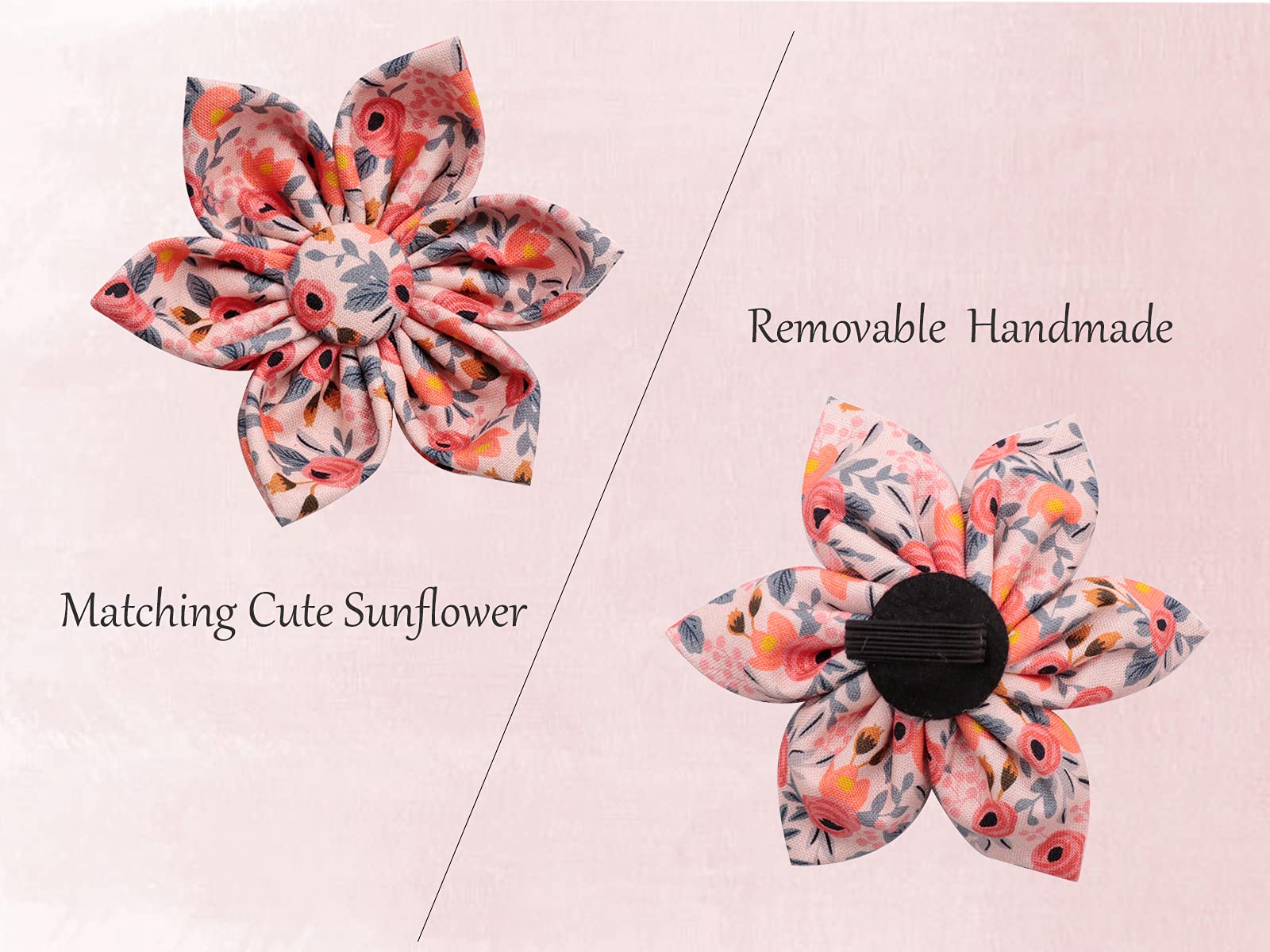 Uniqe Style Paws Flower Dog Collar, Peach Rose Adjustable Girl Dog Collar With Flower, Durable Floral Pattern Pet Collar For Lar