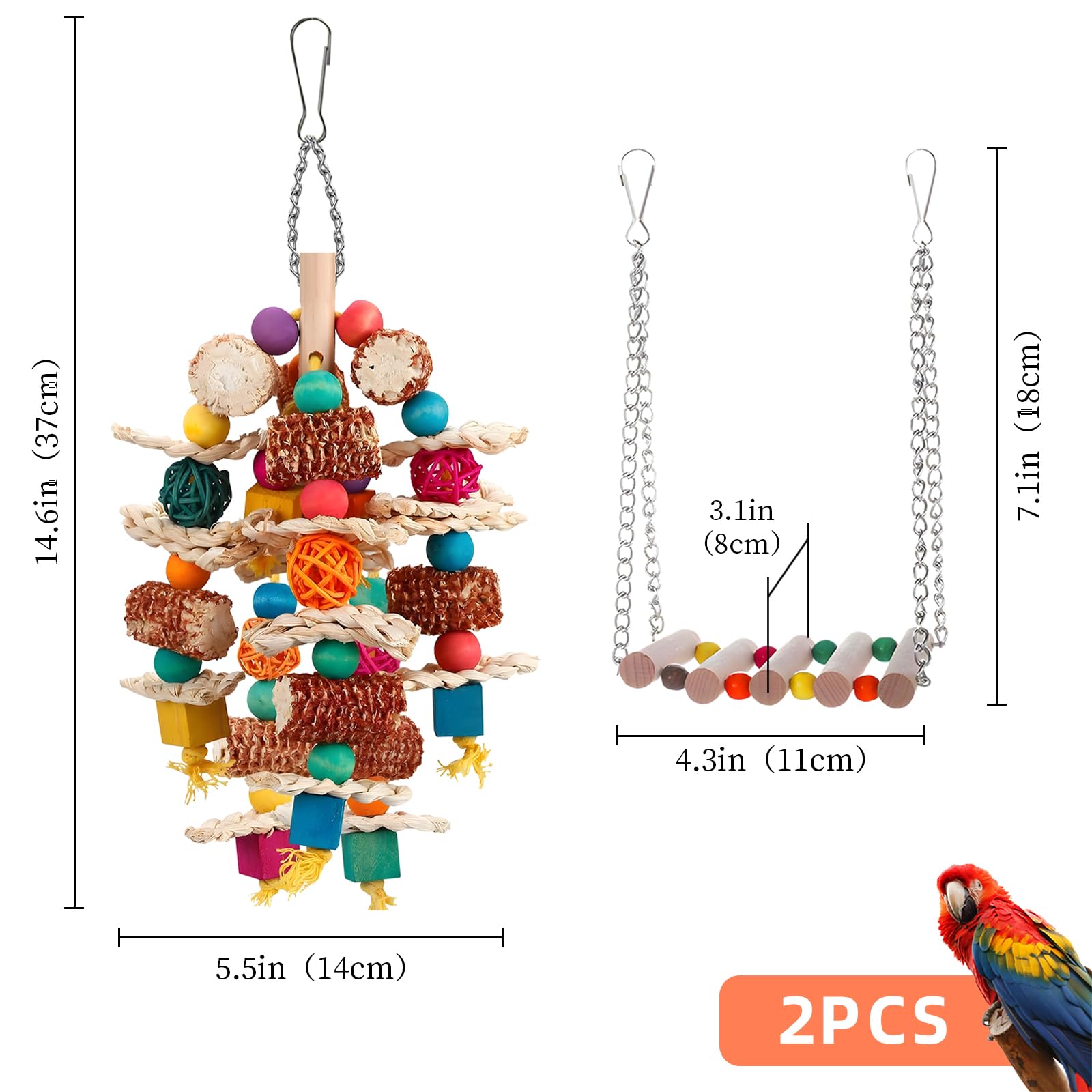 Cnymany 2 Pcs Parrot Toys, Natural Corn Cob Bird Chewing Toys And Bird Swing Toy, Bird Cage Accessories For Cockatiels, African