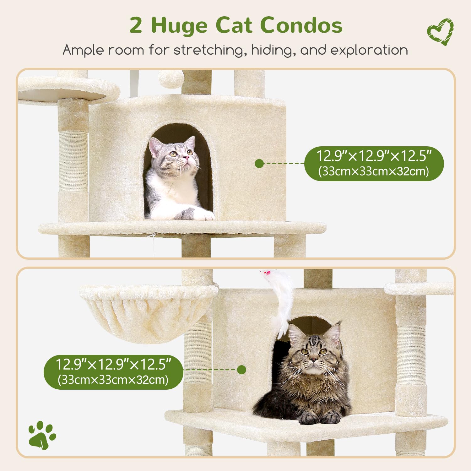 Globlazer C66 Corner Cat Tree For Large Cats, 66Inch Tall Curved Series Large Cat Tower For Multiple Indoor Cats With 6 Scratchi