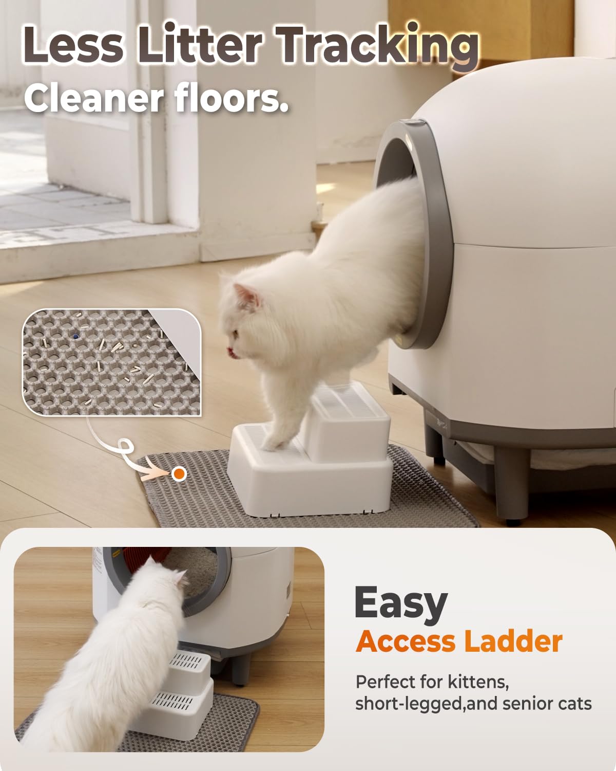 HotFeed Self Cleaning Litter Box, 100L Automatic Litter Box Self Cleaning for Multiple Cats, Smart Litter Robot with APP Control