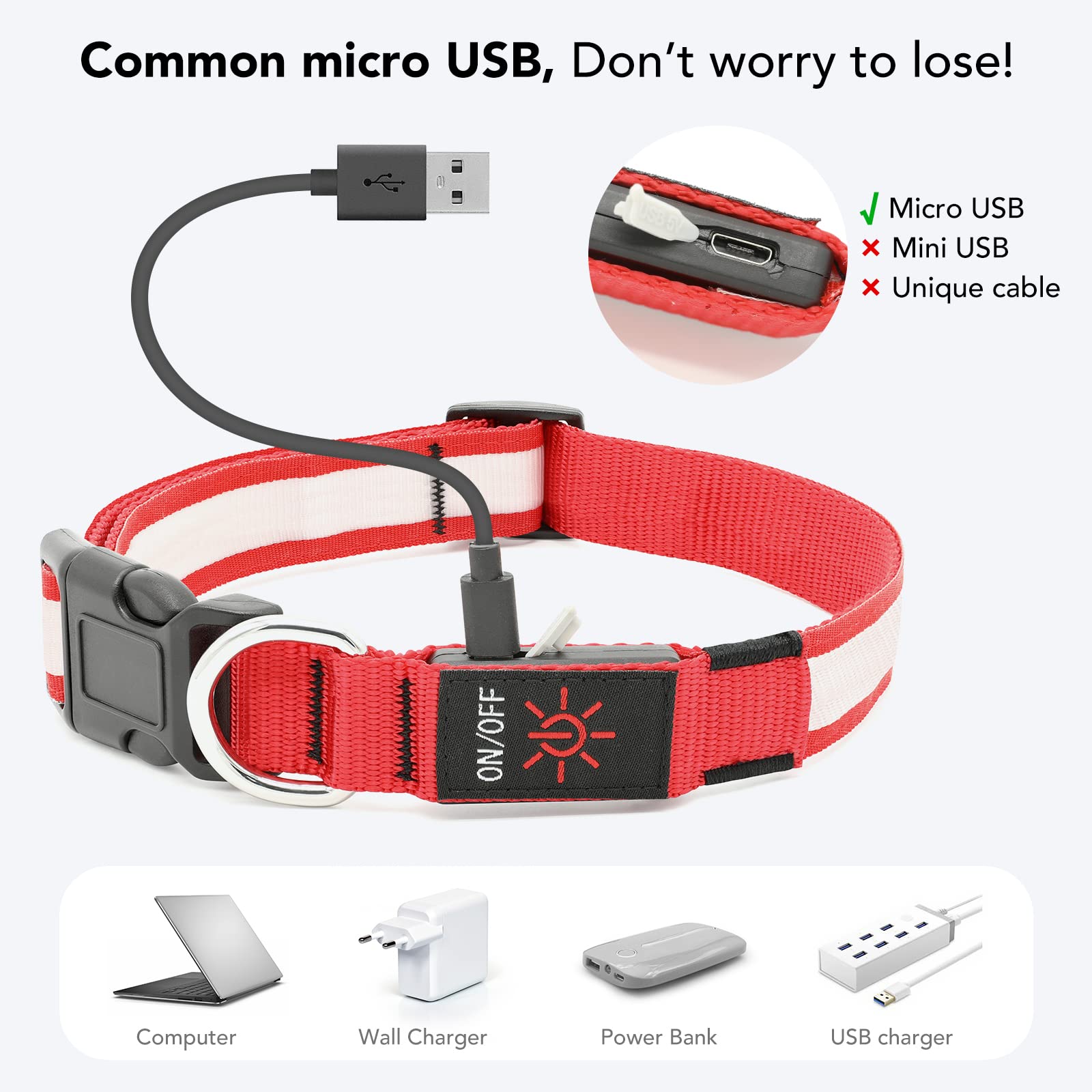 Pzrlit Led Light Up Dog Collars Micro Usb Rechargeable Waterproof, Full Adjustable Lighted Glow Dark Dog Collar Light For Night