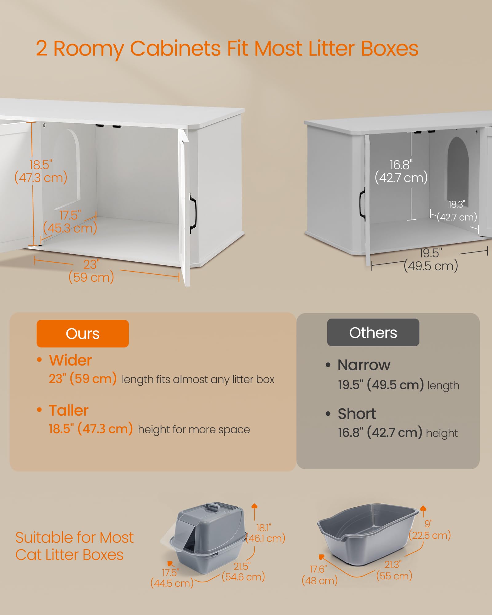 Feandrea Double Cat Litter Box Enclosure, Modern Litter Box Furniture Hidden For 2 Cats, Front Entry, Cat House, Side End Table,