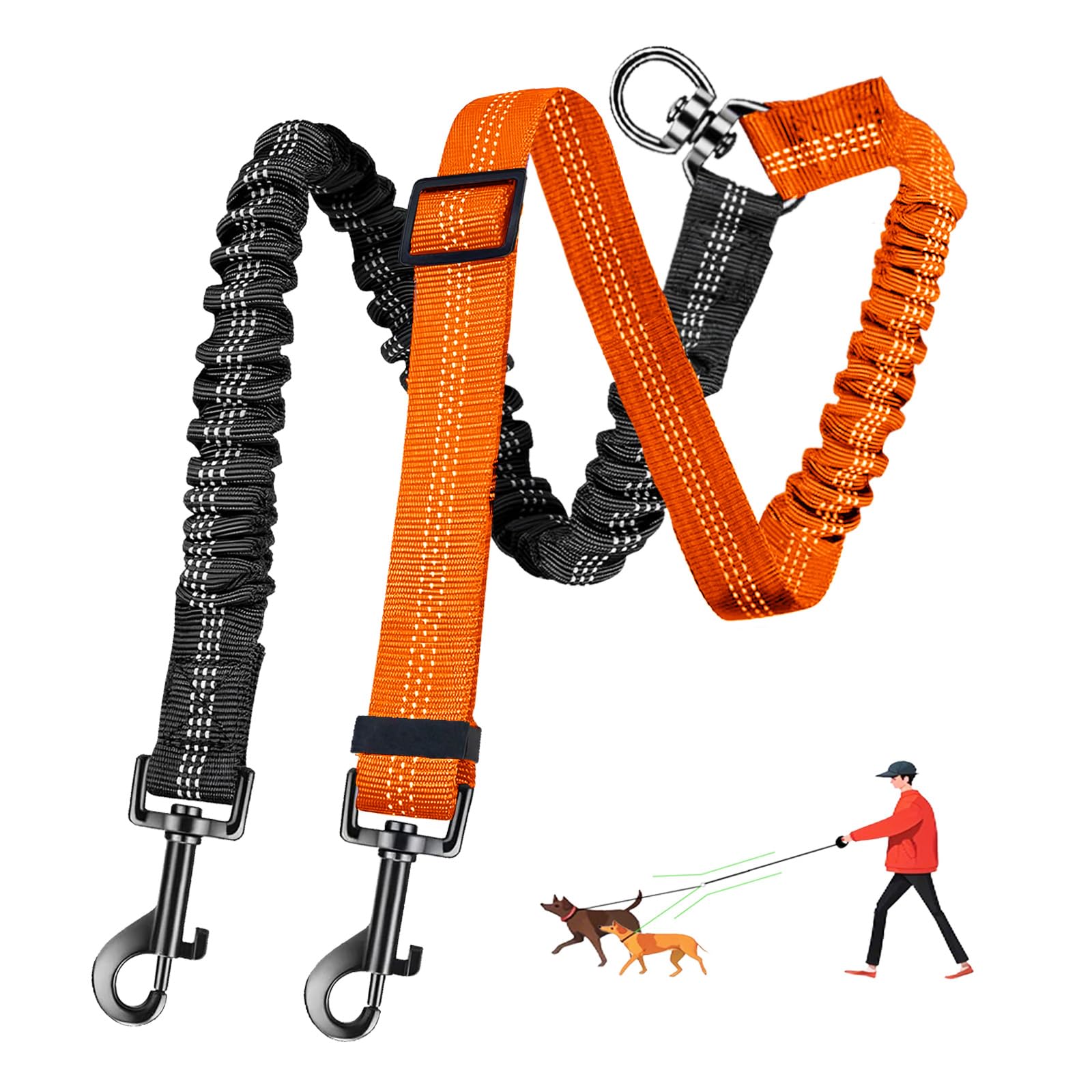 Leosasa Double Dog Leash - 360Swivel Tangle Free Splitter Attachment, 2 Dogs Multi-Functional Leashes, Dual Rope For Outdoor Wal