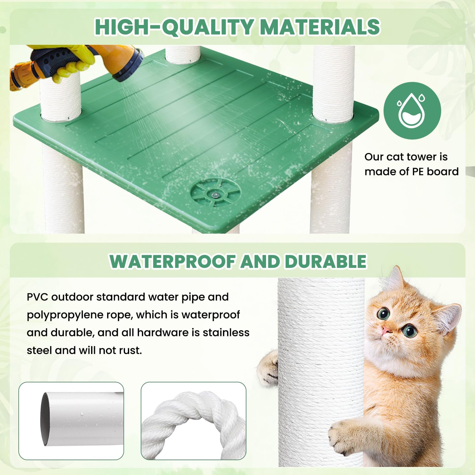 Maohegou 56 Inches Large Outdoor Waterproof Cat Tower, Multi-Level Cat Tree, For Outside And Indoor Cats, With Pvc Board And Cat