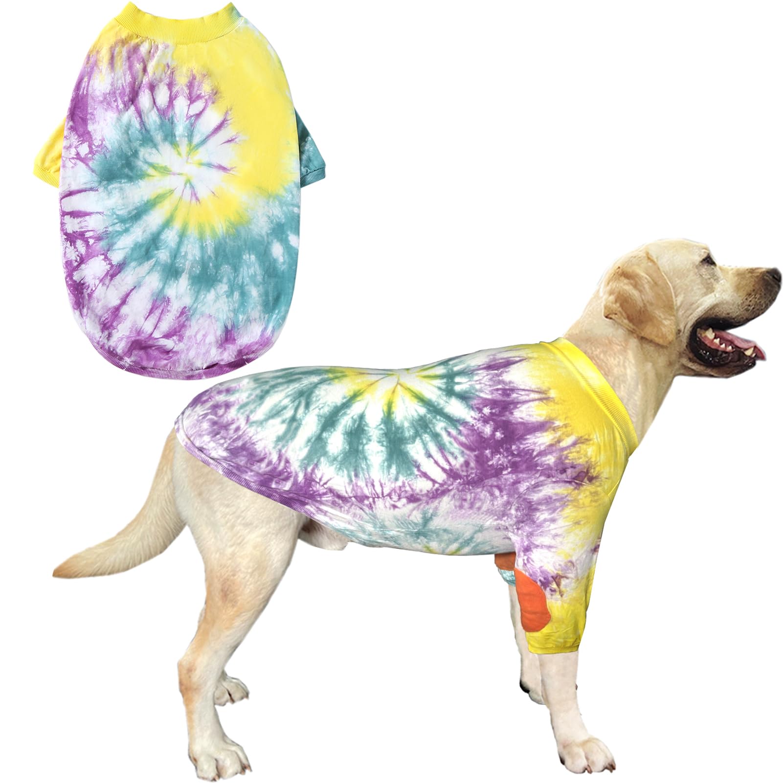 PriPre Dog Cotton Colorful Purple Yellow T-Shirts Soft and Stretchy Dog Shirt Pajamas Pets Clothes for Large Dogs(Large Purple)