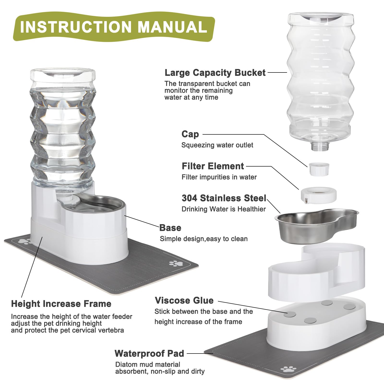Rizzari Automatic 9L Raised Pet Waterer,100% Bpa-Free, Gravity Stainless Steel Water Dispenser For Cats And Small And Medium-Siz