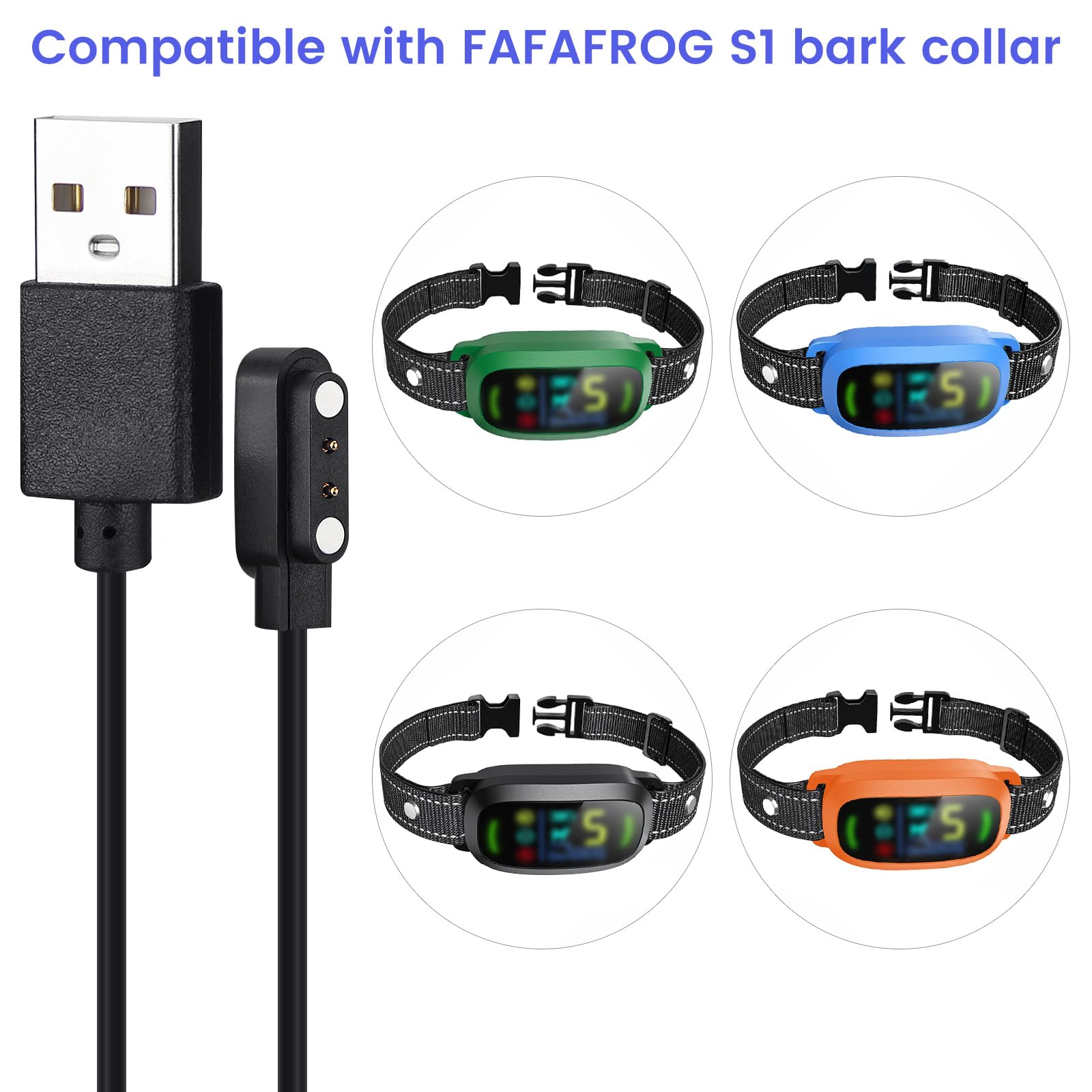 2-Pack Charger Replacement Only For Fafafrog Dog Bark Collar, Magnetic Charging Cable, Black