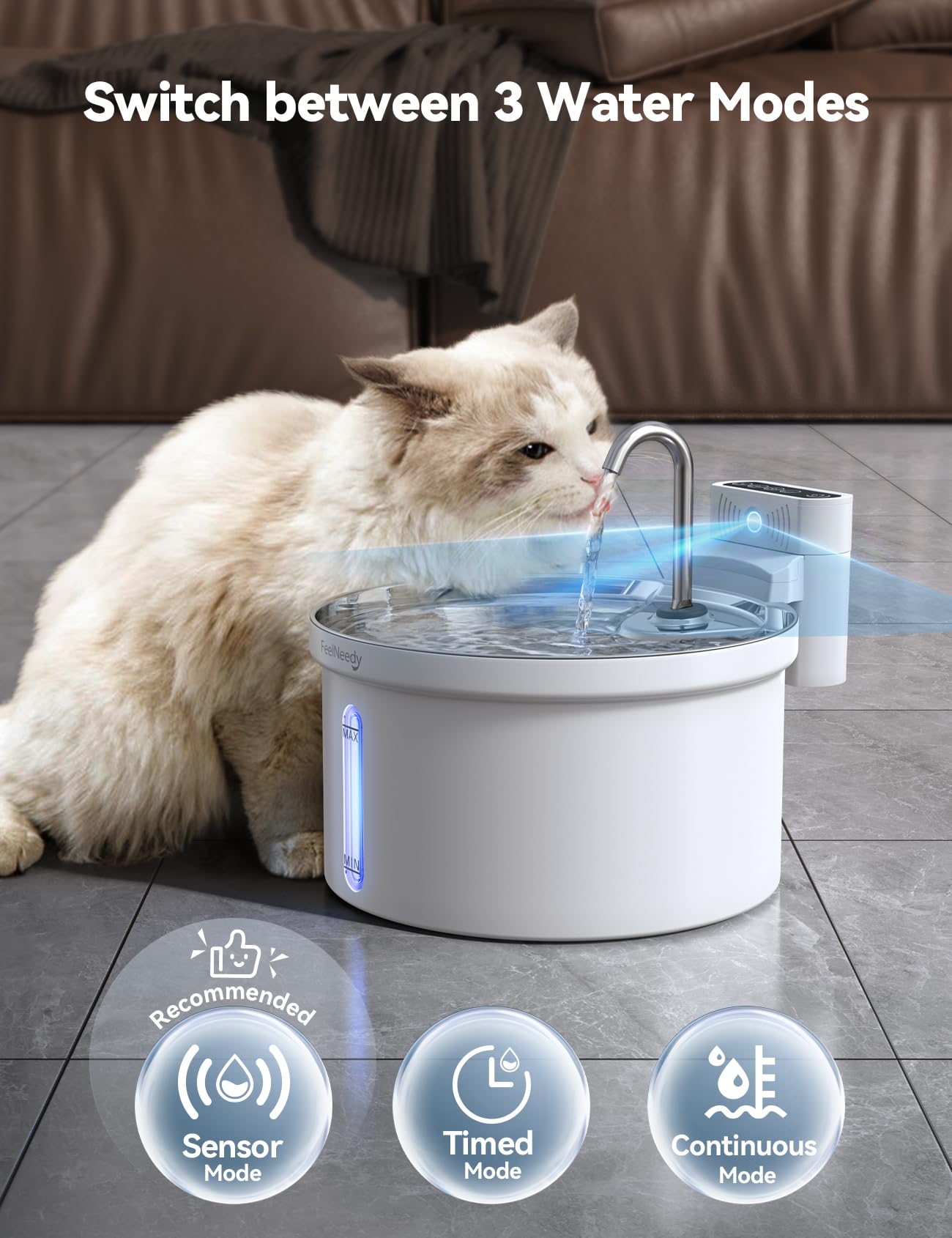 Wireless Cat Water Fountain With Sensor [Water & Battery Separation] Feelneedy Smart Pet Water Fountain, 3.5L/118Oz 4000Mah Batt