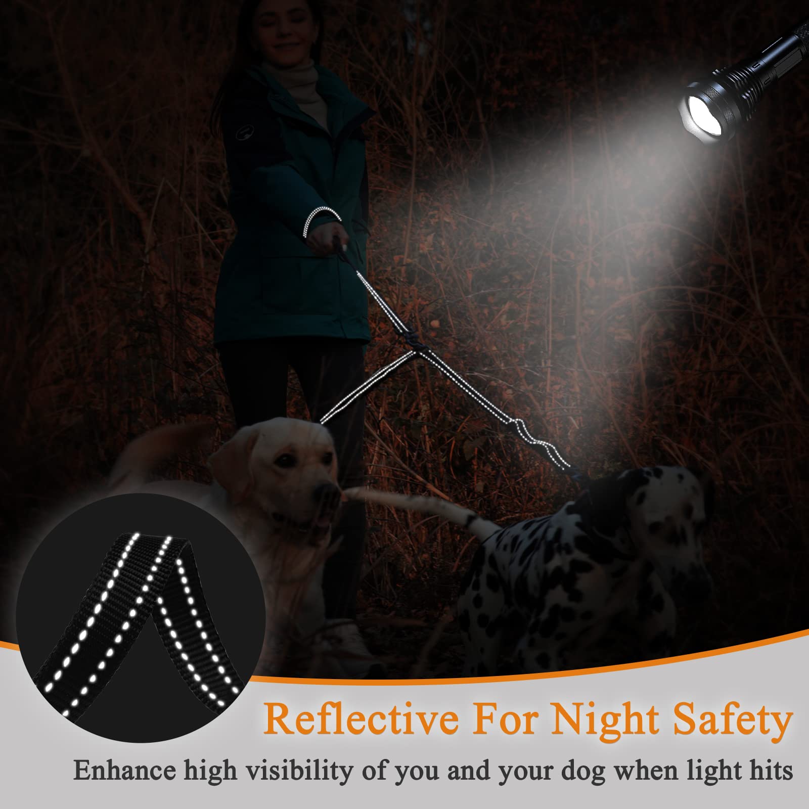 Vivaglory Double Dog Leash, Two Dog Leash No Pull & Tangle Free Bungee Dog Leash, Dual Dog Leash With Traffic Handles Reflective For Medium To Large Dogs For Daily Walking & Training