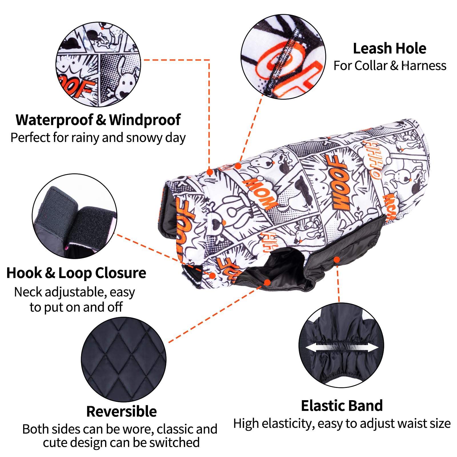 Cutebone Winter Dog Coat Waterproof Windproof Dog Jacket Reversible Dog Vest Thick Adjustable Dog Cold Weather Coats For Small M