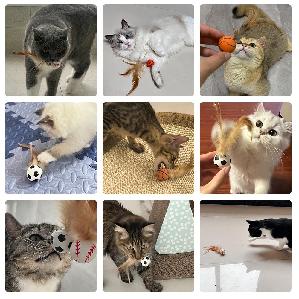 Paz'S Gift Interactive Cat Toys Set, 3 Piece Bouncing Badminton Ball With Feathers, Cat Chasing Exercise To Calm Down The Kitten