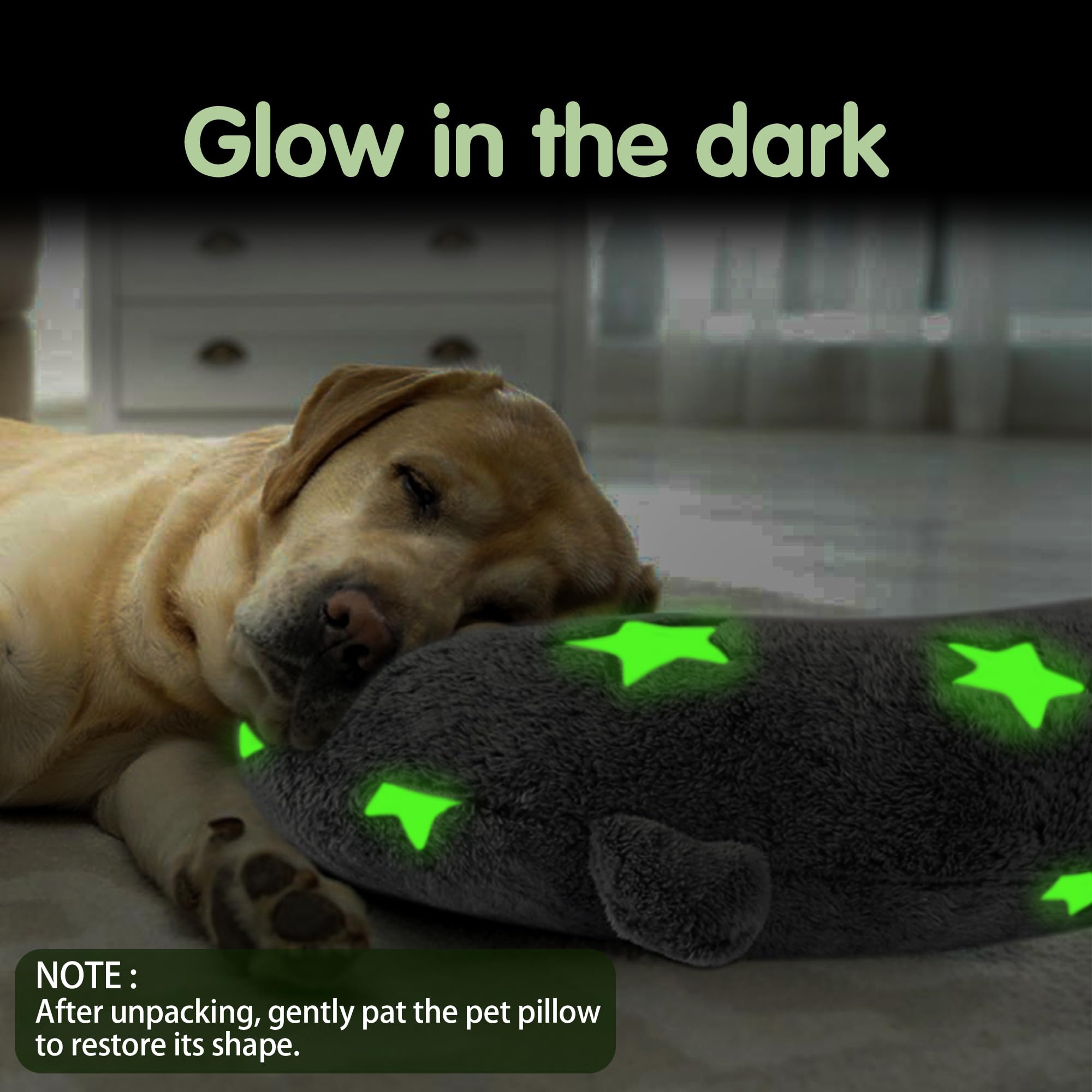 Pomesea Dog Calming Pillow Glow In The Dark, Soft U-Shaped Pet Pillows For Dogs & Cats, Machine Washable, Dog Neck Pillow, Joint