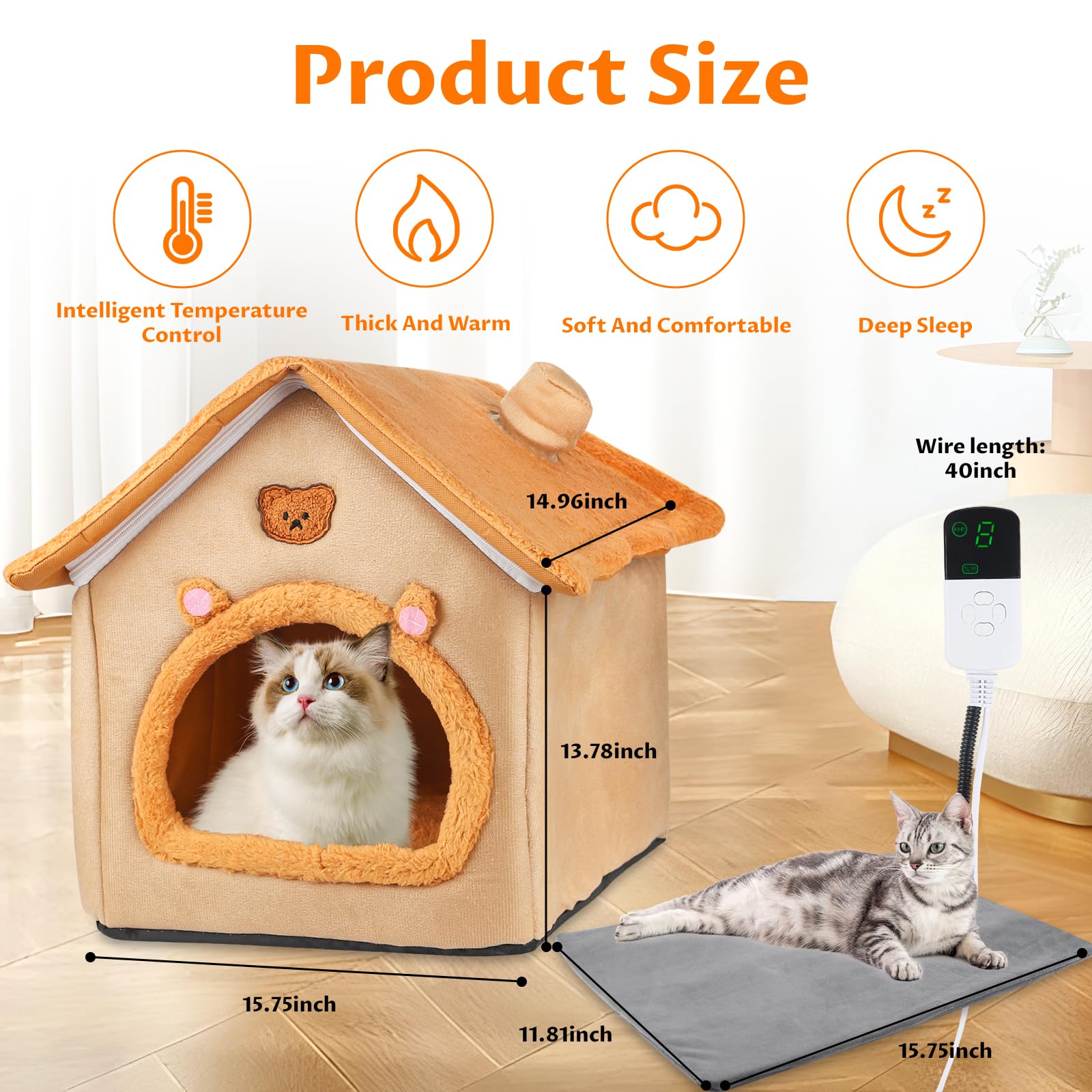 Blugun Heating Inside Cat&Dog House Heated Pet Indoor Heated Kitty House Bed(A Nest Box And A Heating Pad)