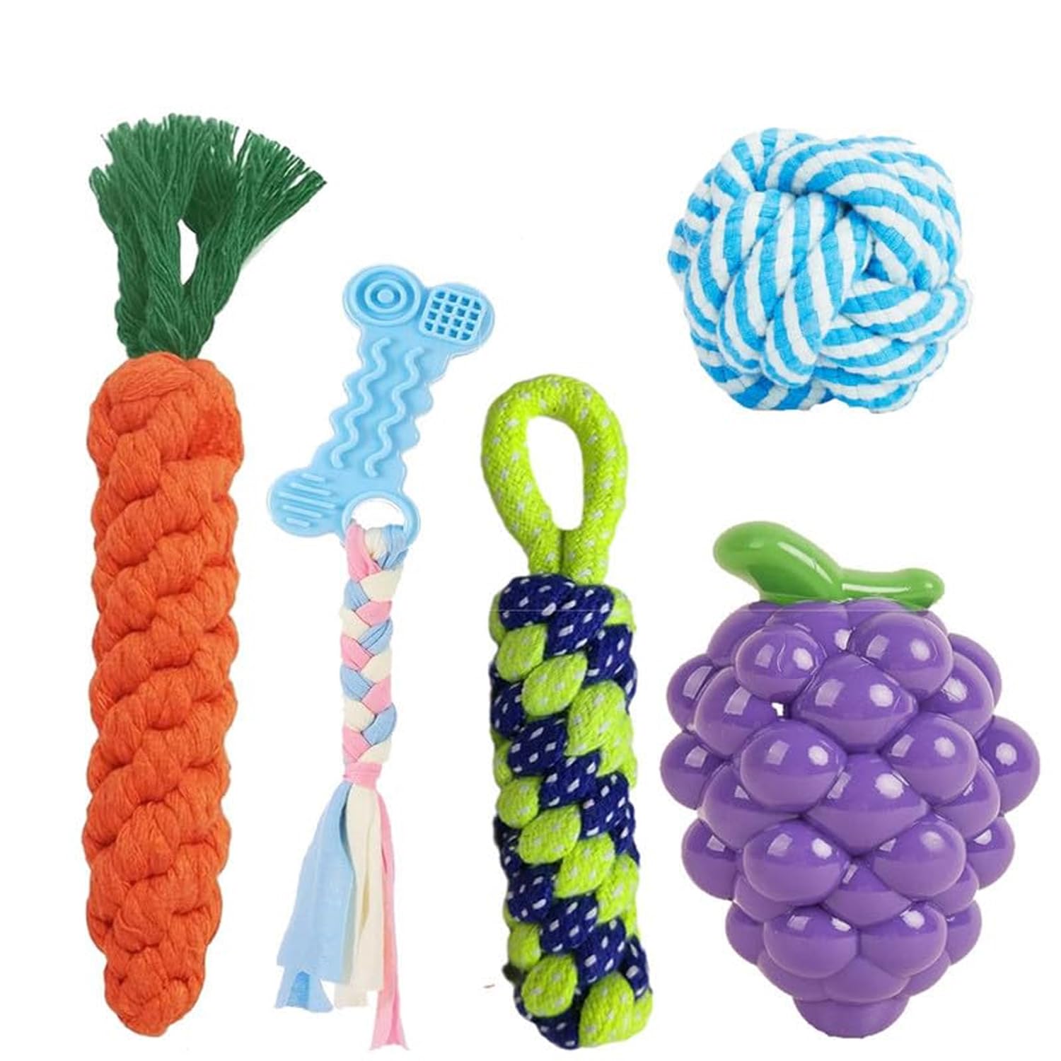 Pawise Dog Chew Toy, Dog Cotton And Rubber Toy For Small & Medium Breed Dogs And Puppy, Dog Pack Of 5, Dog Squeak Toys,Dog Carro