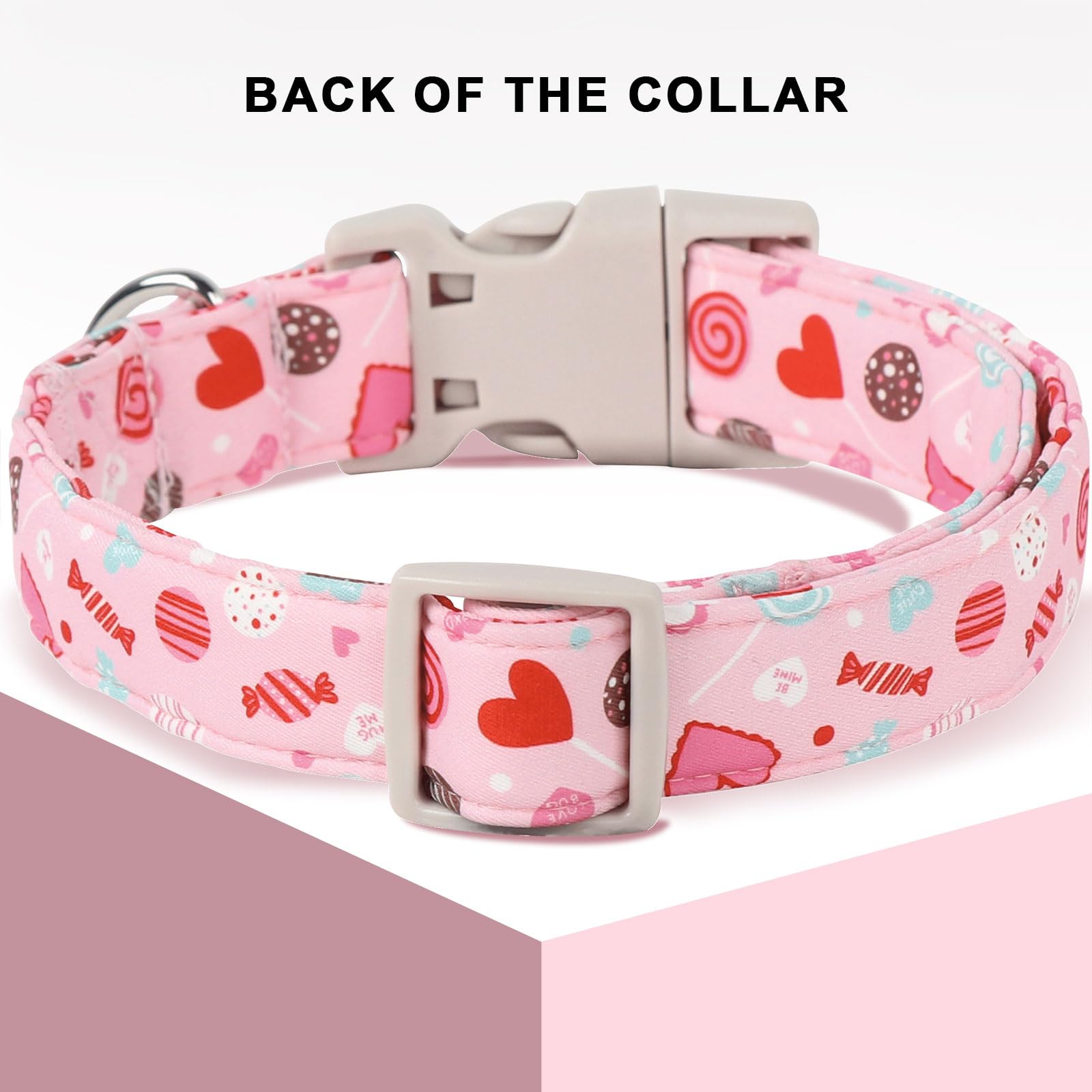 Unique Style Paws Valentine'S Dog Collar - Heart Love Cotton Collar With Plastic Buckle, Adjustable Candy Lollipop Design, Cute