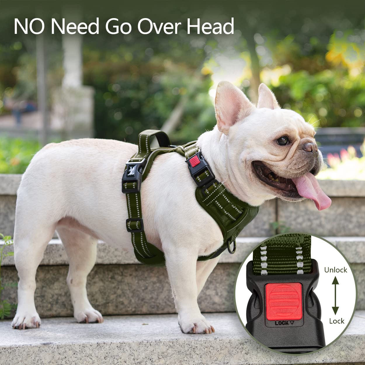 Poypet No Pull Dog Harness, No Choke Reflective Dog Vest, Adjustable Pet Harnesses With Easy Control Padded Handle For Small Medium Large Dogs(Military Green,Xs)