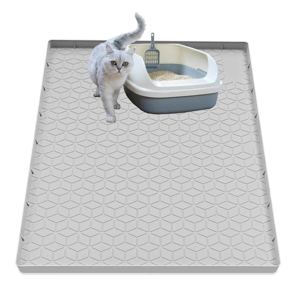 Jacooxi Cat Litter Mat For Litter Box, Silicone Large Cat Litter Trapping Mat - 28X22 In, Waterproof & Non-Slip, Durable & Easy 