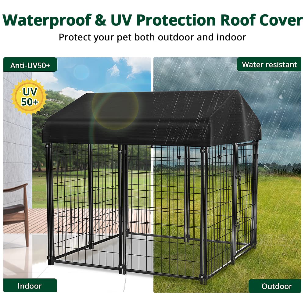 PawGiant Dog Kennel Outdoor Dog House with Roof Waterproof Cover for Medium to Small Dog Outside 4ft x 4ft x 4.5ft, Dog Enclosur