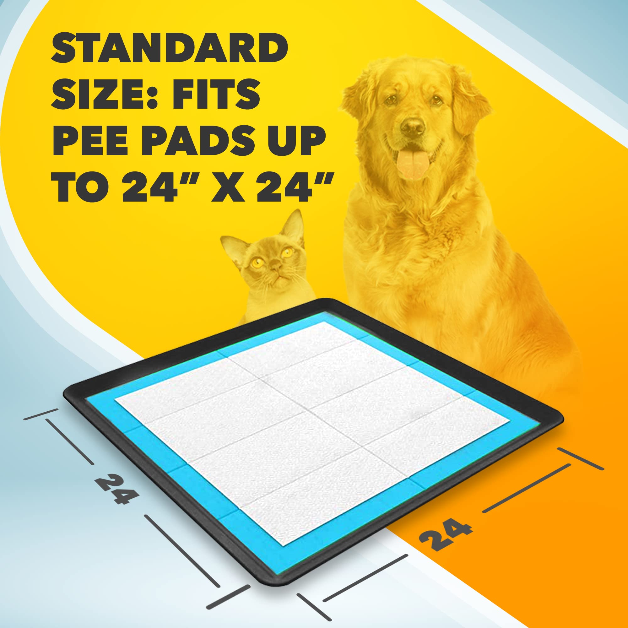 Skywin TidyFriend Silicone Pee Pad Holder Tray, 24 X 24 Inch No-Spill, Leakproof, Easy-to-Clean Pee Pad Holder for Dog (Black)
