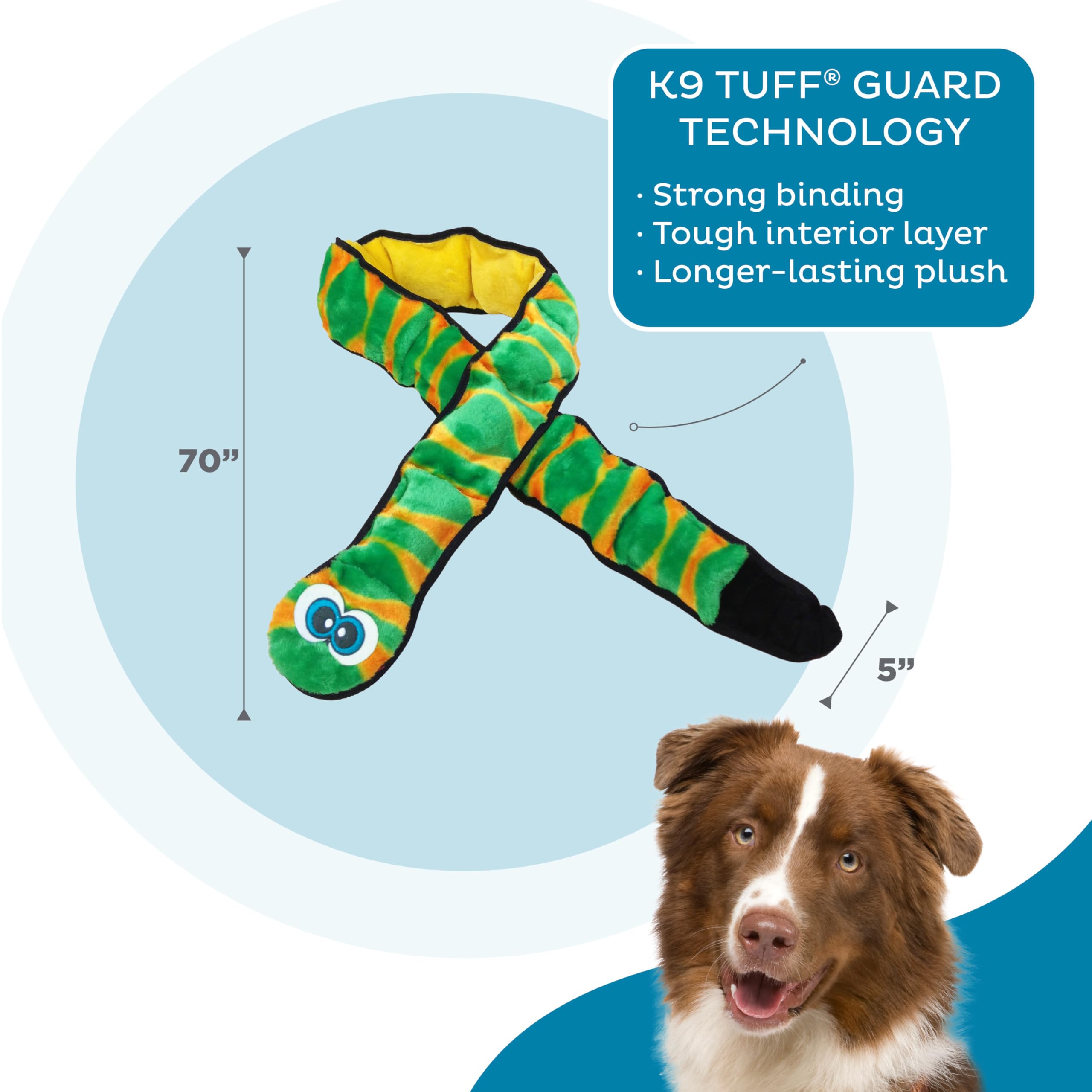 Outward Hound Durablez Tough Plush Squeaky Dog Toy, Snake, Green, Xxl