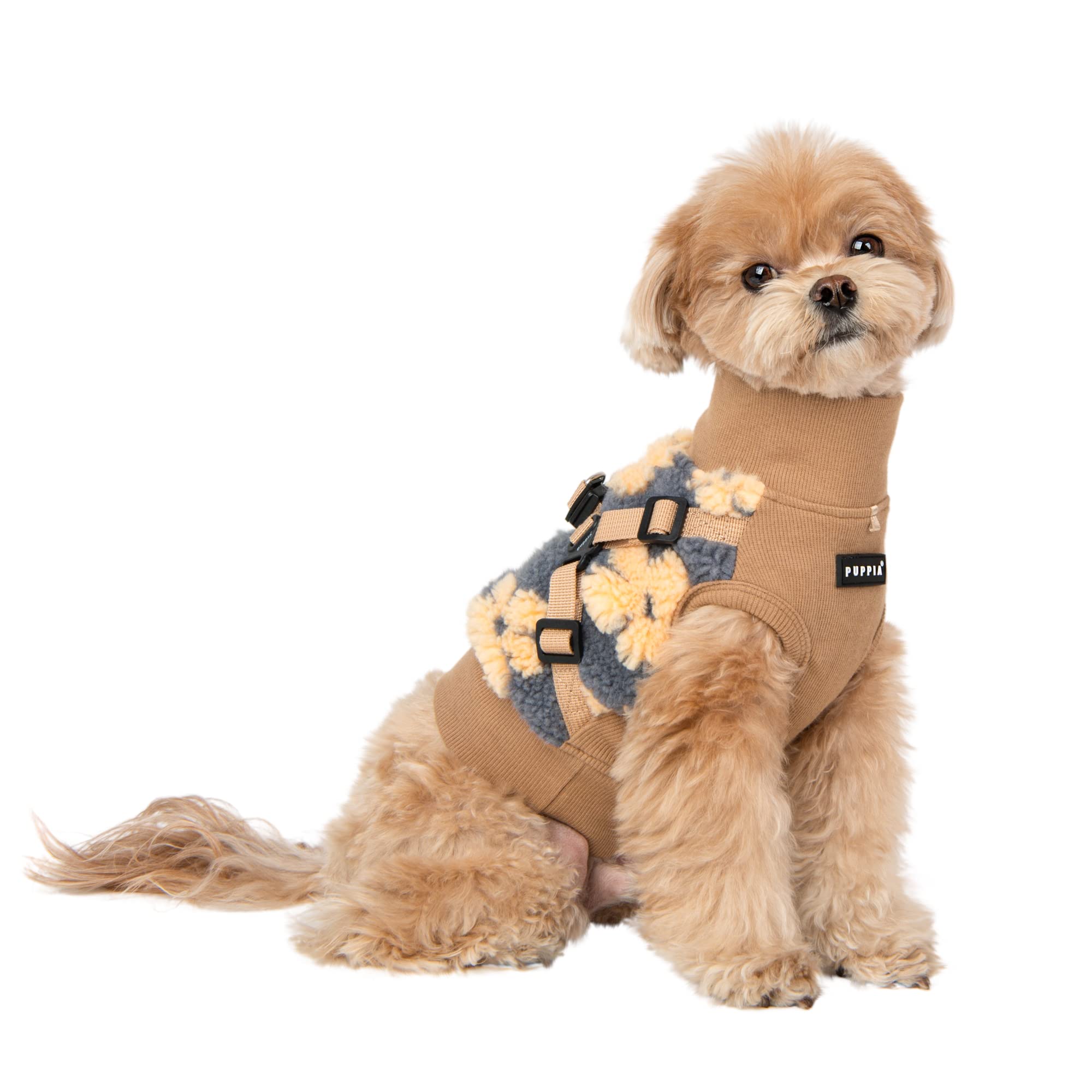 Puppia Ren Jacket Dog Harness Pullover Warm Winter Flower Pattern For Small And Medium Dog, Beige, Medium