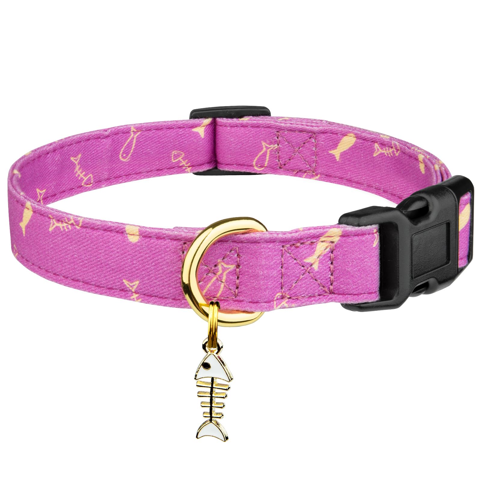 Cotton Handmade Dog Collar Cute And Distinctive Patterns Purple Fish With Pendant For Girl Boy Dogs Collars S