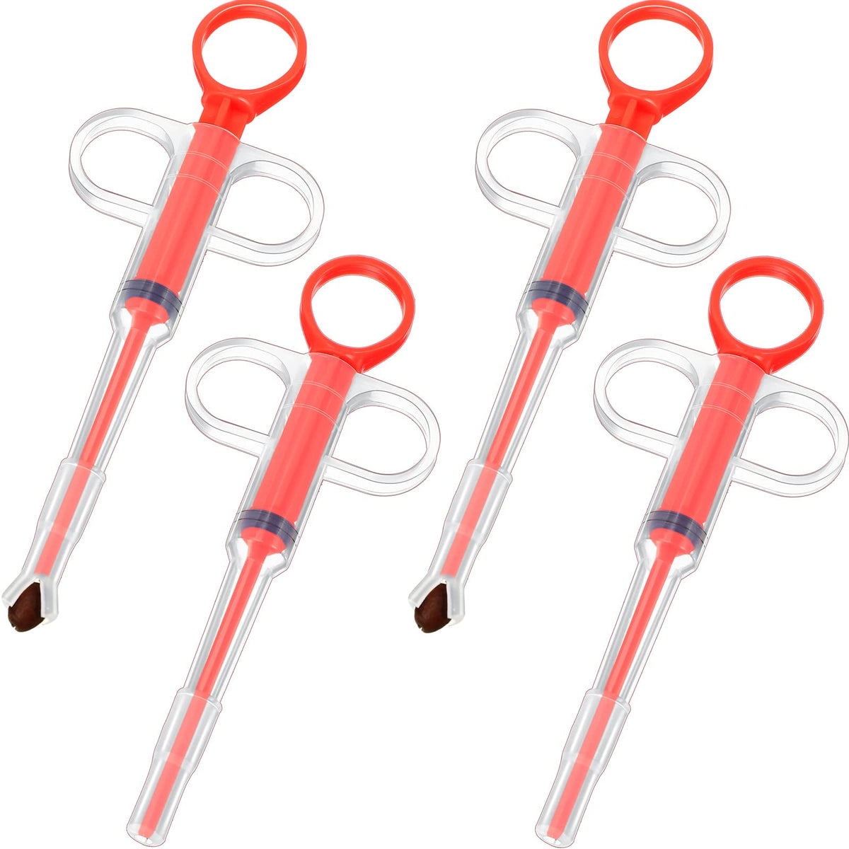 Nuanchu 4 Pieces Pet Pill Plunger Popper For Small Cats Dogs Pill Gun Dispenser Shooter Pet Piller Soft Tip Tablet Syringe Pusher Animal Medicine Feeder For Feeding Accessories (Red)