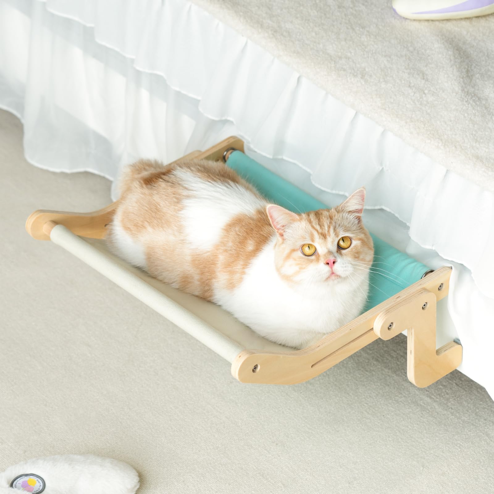 Mewoofun Cat Window Perch Lounge Mount Hammock Window Seat Bed Shelves For Indoor Cats No Drilling No Suction Cup (Large Blue/Grey)