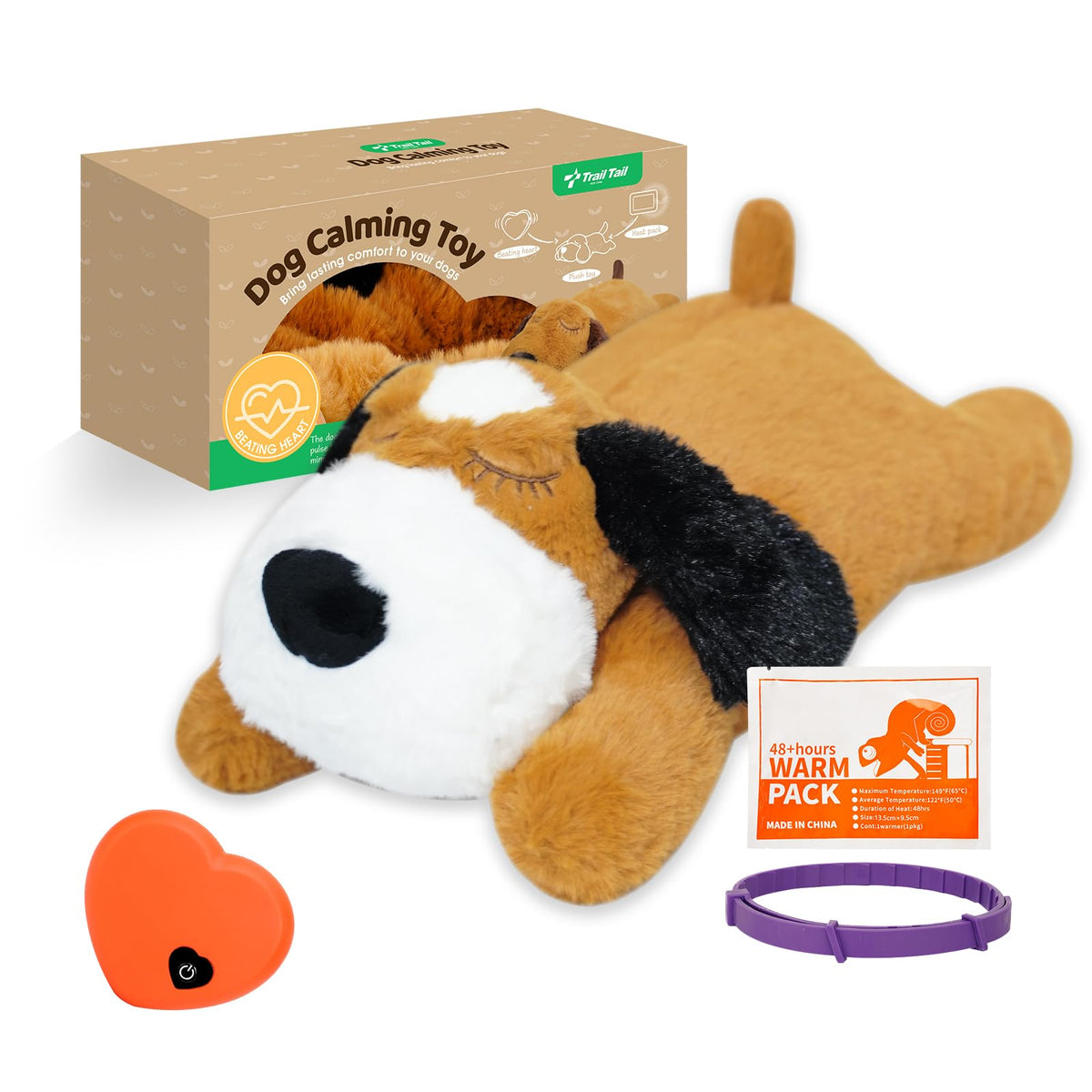 Trail Tail Dogs Calming Toy With Heartbeat, Dog Anxiety Relief Calming Aid,Anxiety Relief For Dogs,With Pet Calming Collars,48H 